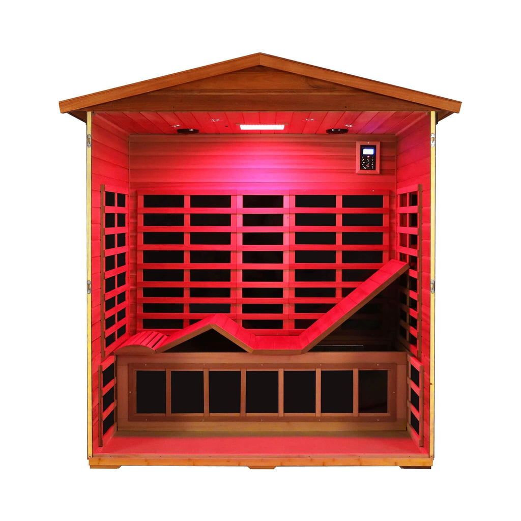 Thermora Vanta Luxury 3-Person Outdoor Mahogany Full Spectrum Ultra-Low EMF FAR Infrared Sauna With Chromotherapy And Bluetoo