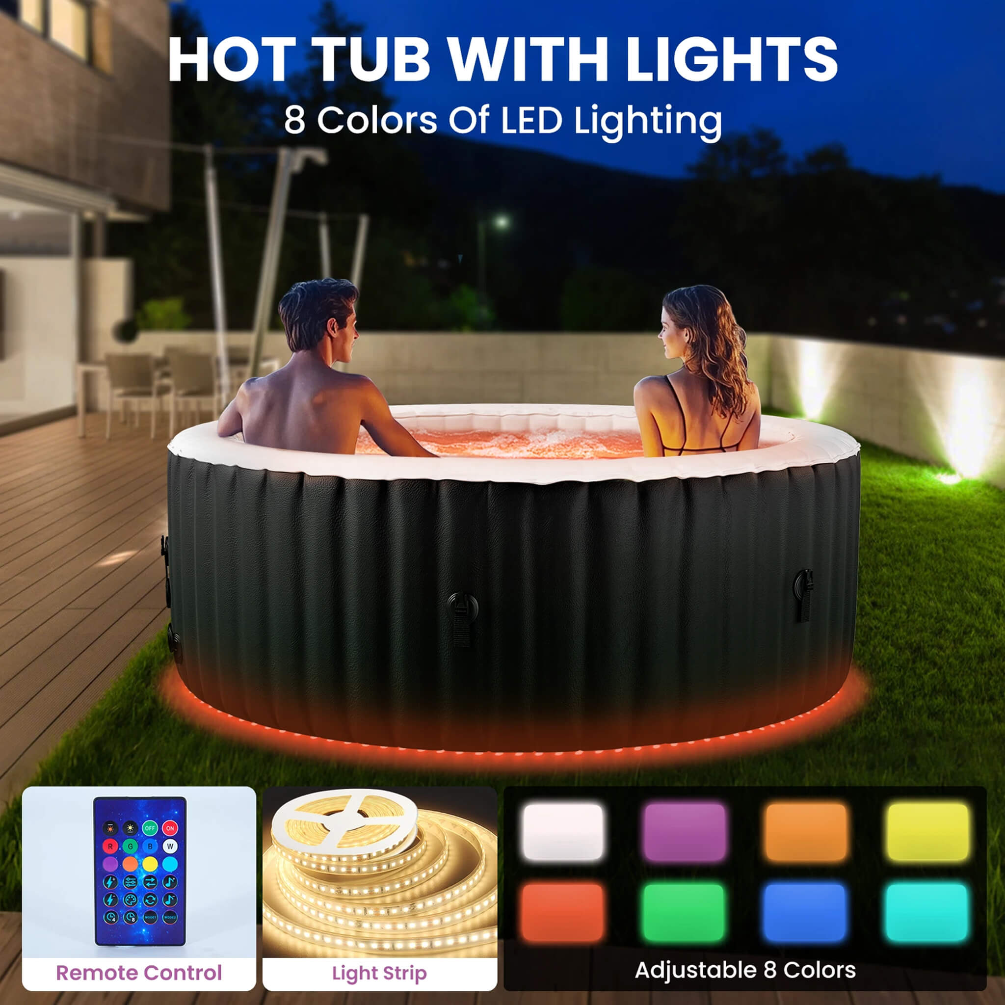 Premium Large 4-Person Inflatable Hot Tub Kit With 8-Color LED Lights (SAK20759) – SAKSBY WHOLESALE, view 4