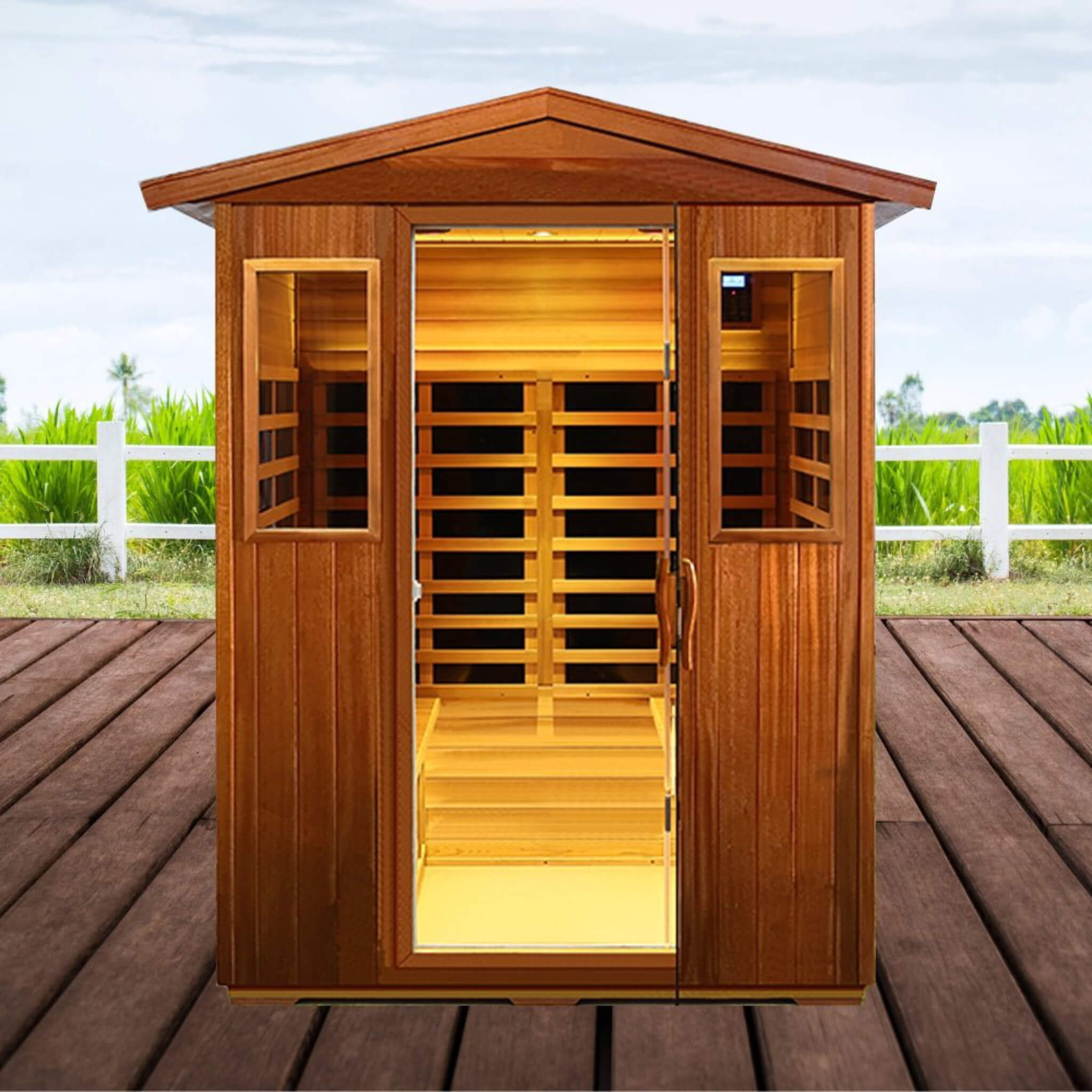 Thermoa Valois Premium 4-Person 2050W Luxury Low EMF Outdoor FAR Infrared Home Sauna With Bluetooth Audio (SAK15372) – SAKSBY