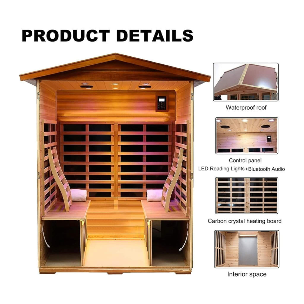 Thermoa Valois Premium 4-Person 2050W Luxury Low EMF Outdoor FAR Infrared Home Sauna With Bluetooth Audio (SAK15372) – SAKSBY