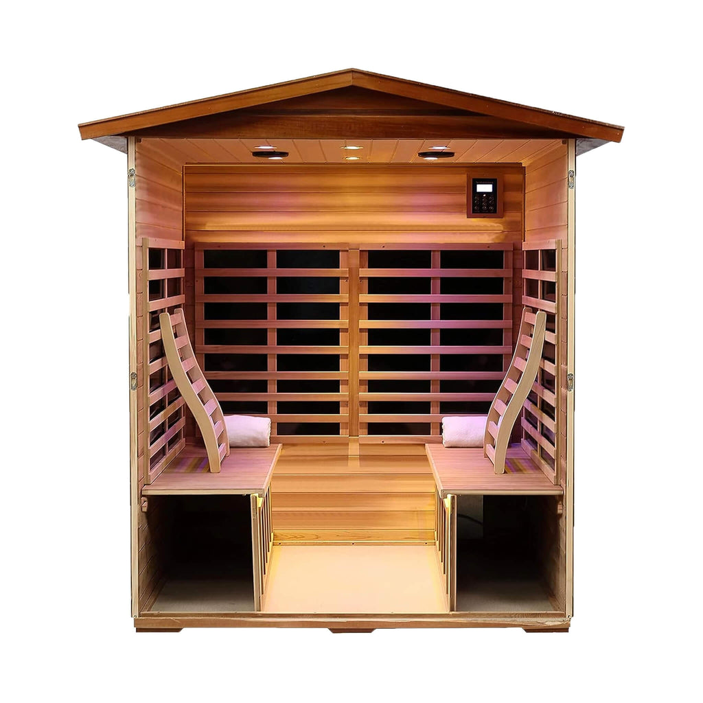 Thermora Moretti 4-Person Outdoor Mahogany Full Spectrum Ultra-Low EMF FAR Infrared Sauna With Chromotherapy And Bluetooth Sp