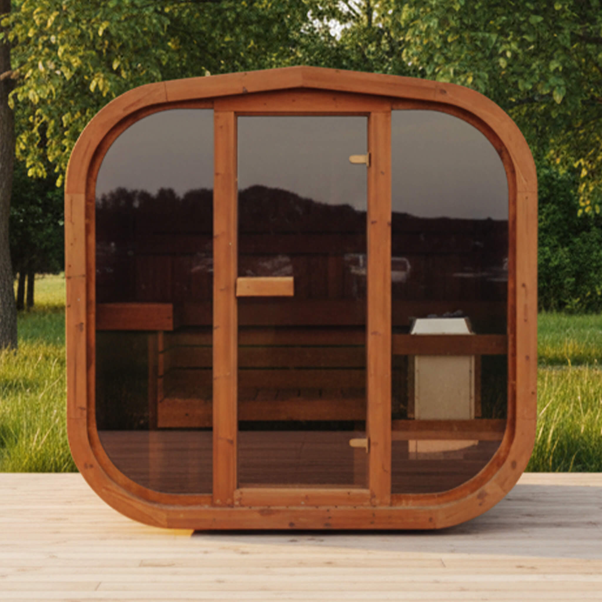 Premium 4-Person Outdoor Scandinavian ThermoWood Cube Sauna Kit With LED Lighting (SAK25470) – SAKSBY WHOLESALE