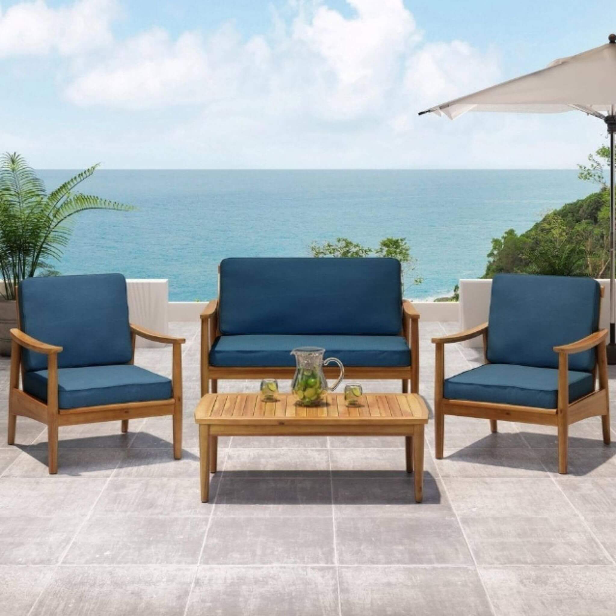Alora Premium 4-Piece Wooden Outdoor Patio Conversation Seating Set With Cushions (SAK31469) – SAKSBY WHOLESALE