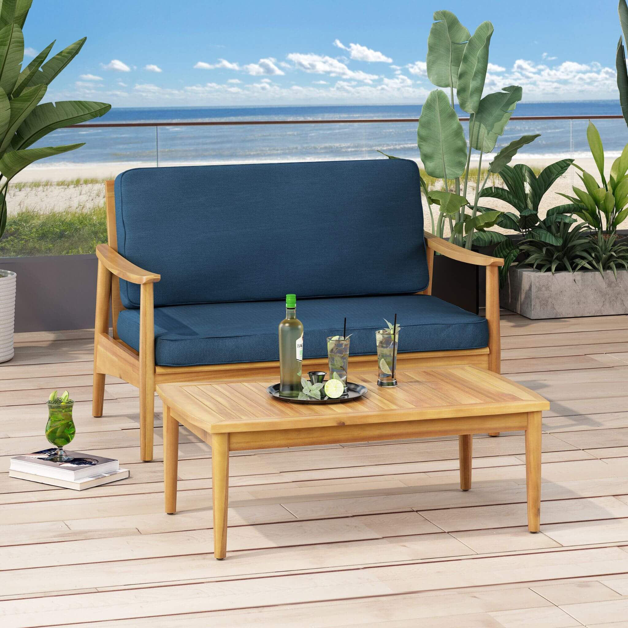 Alora Premium 4-Piece Wooden Outdoor Patio Conversation Seating Set With Cushions (SAK31469) – SAKSBY WHOLESALE, view 6