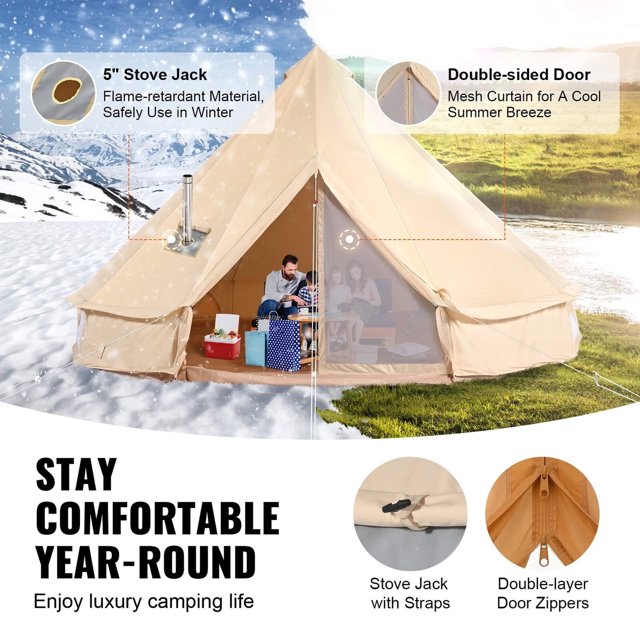 Premium 4-Season Camping Canvas Bell Yurt Tent With Stove Jack (SAK47589) – SAKSBY WHOLESALE, view 3