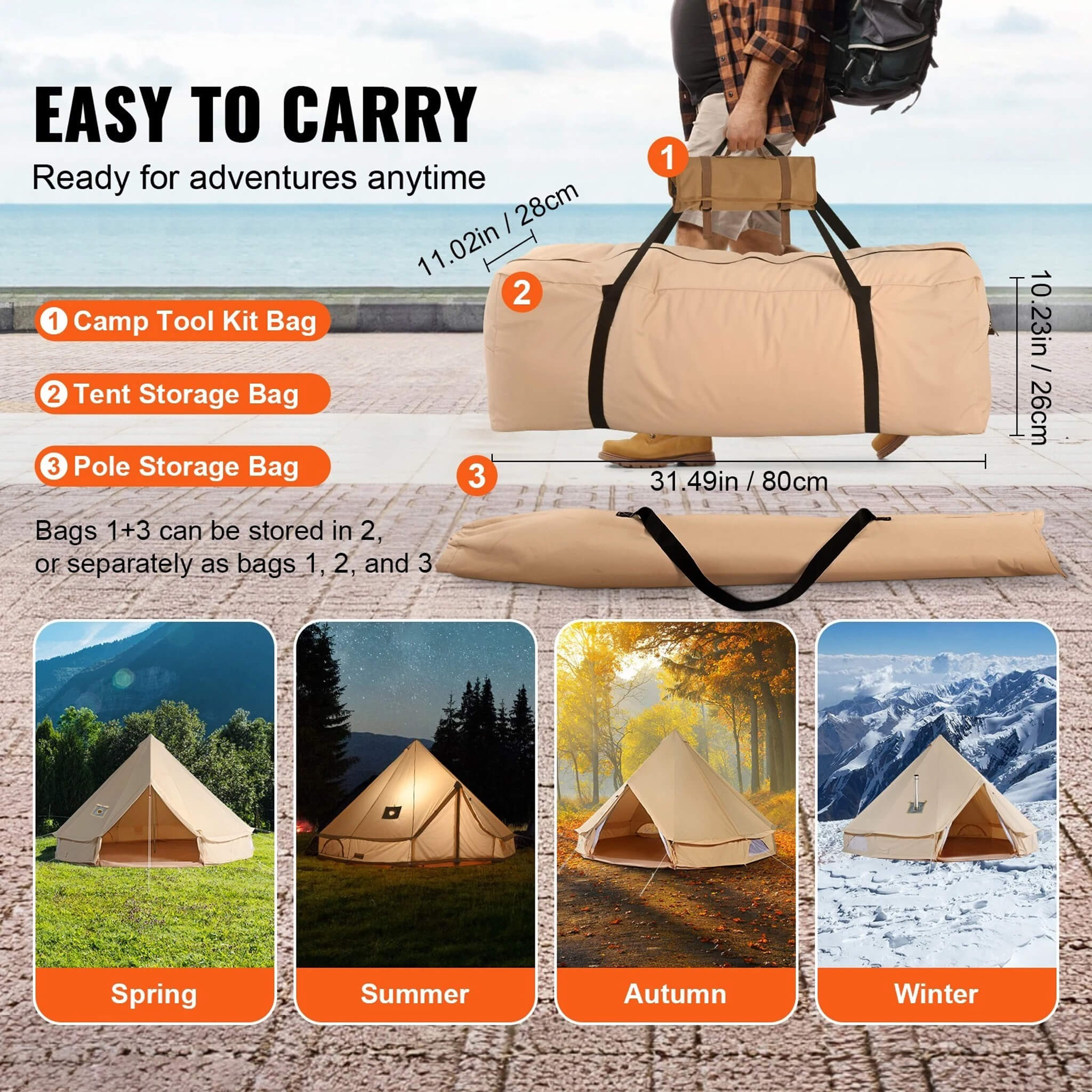 Premium 4-Season Camping Canvas Bell Yurt Tent With Stove Jack (SAK47589) – SAKSBY WHOLESALE, view 7