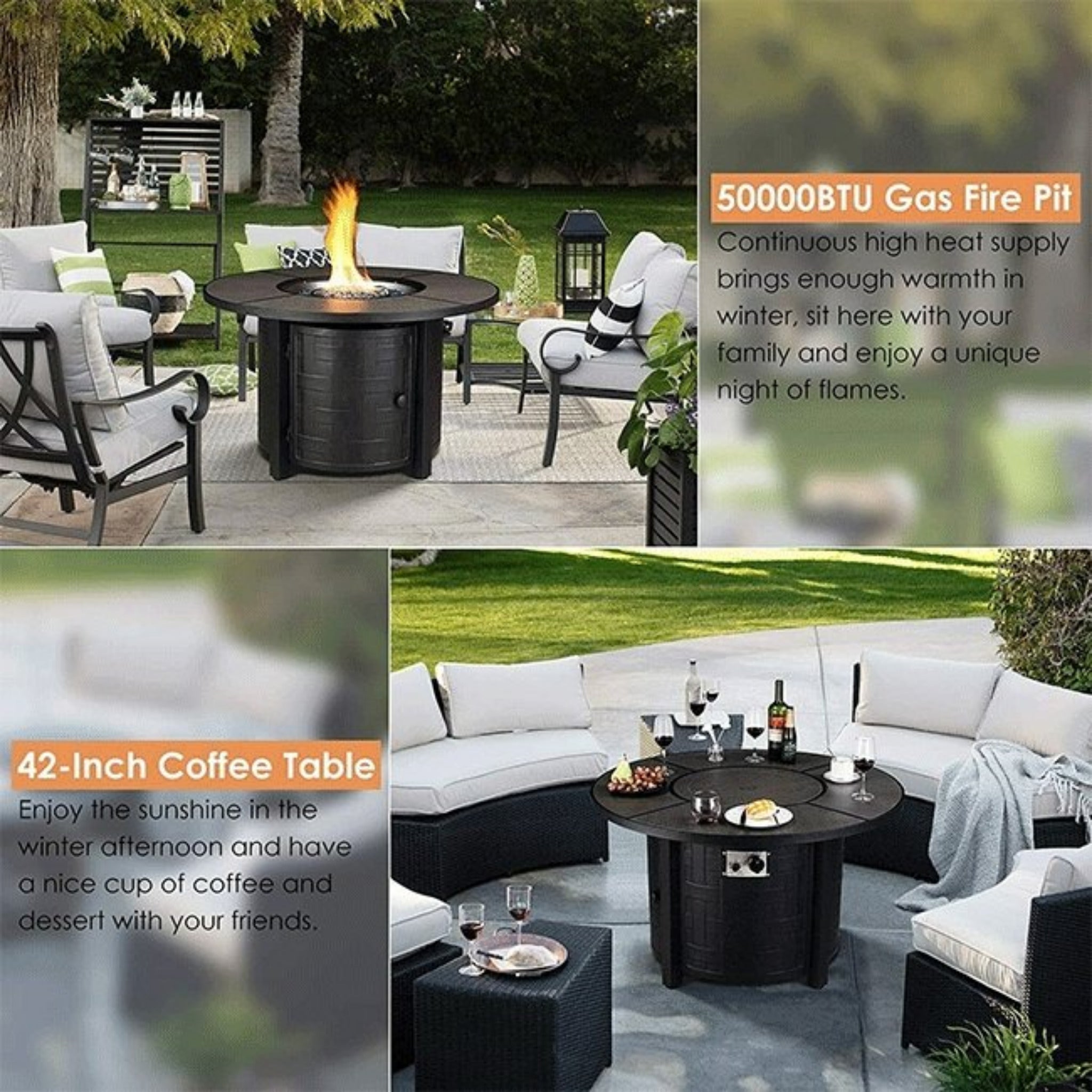 Alora Premium 42-Inch Outdoor 50K BTU Propane Patio Gas Fire Pit Coffee Table W/ Cover (SAK95331) – SAKSBY WHOLESALE, view 6
