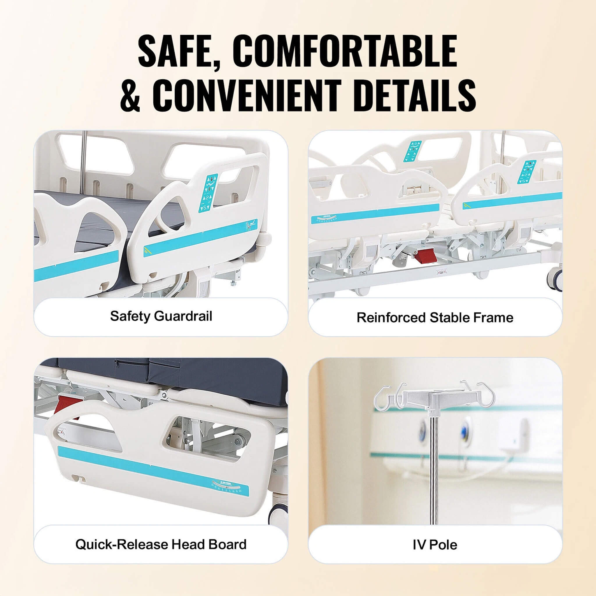 Premium 5-Function Electric Adjustable Medical Hospital Bed With Cardiac Position, 550LBS (SAK62312) – SAKSBY WHOLESALE, view