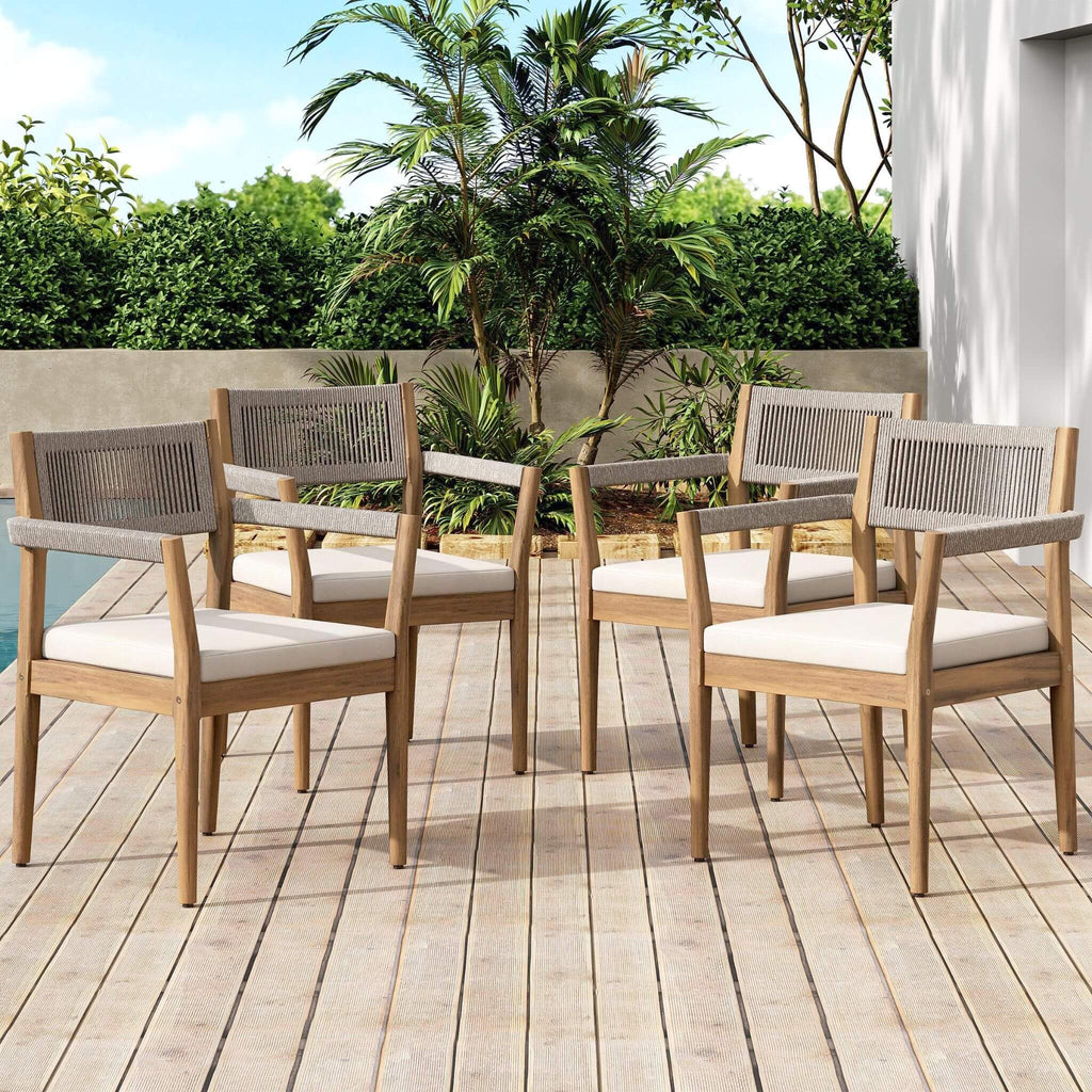 Alora Premium 5-Piece Outdoor Acacia Wood Patio Furniture Set With Braided Dining Chairs, Cushions, And Dining Table (SAK2675