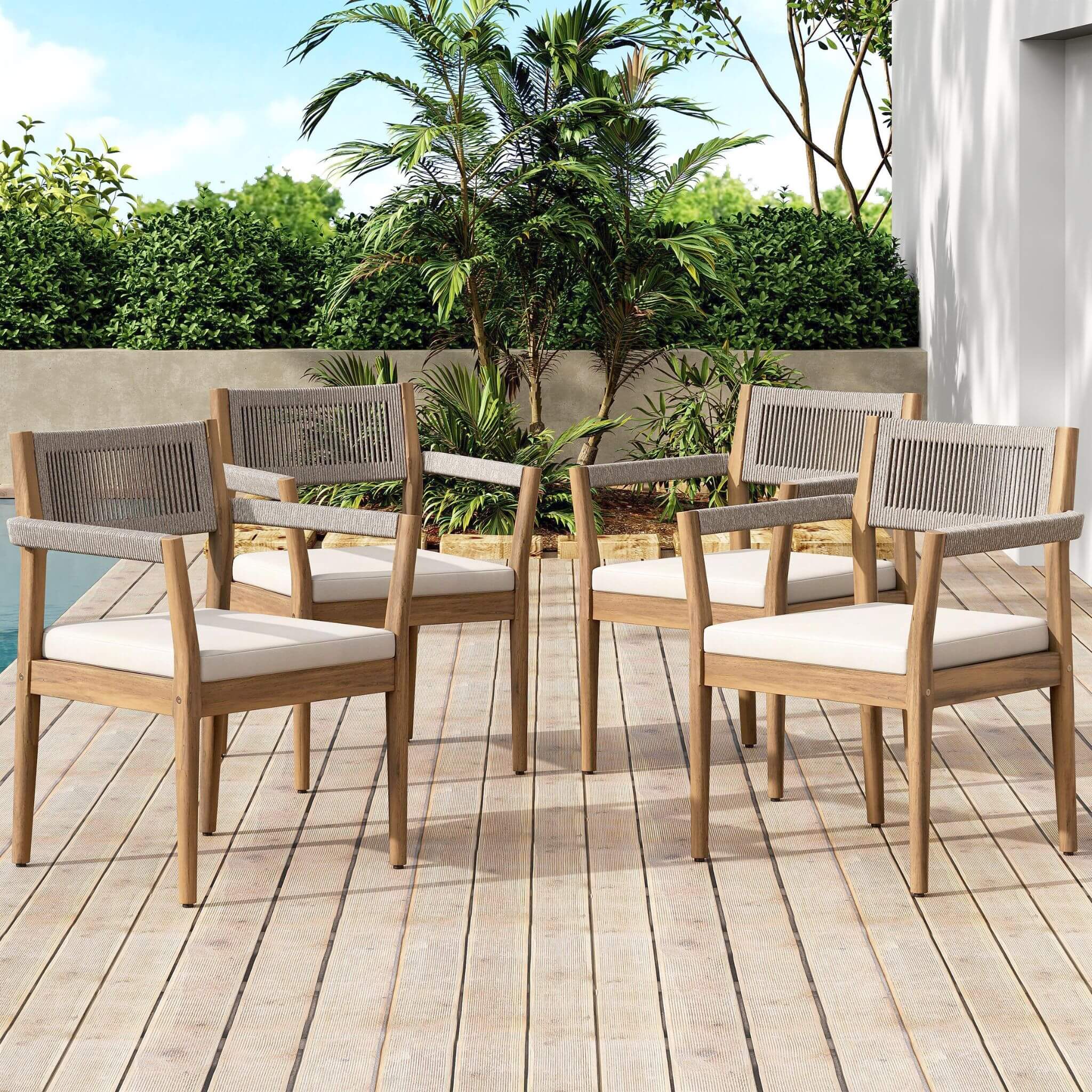 Alora Premium 5-Piece Outdoor Acacia Wood Patio Furniture Set With Braided Dining Chairs, Cushions, And Dining Table (SAK2675