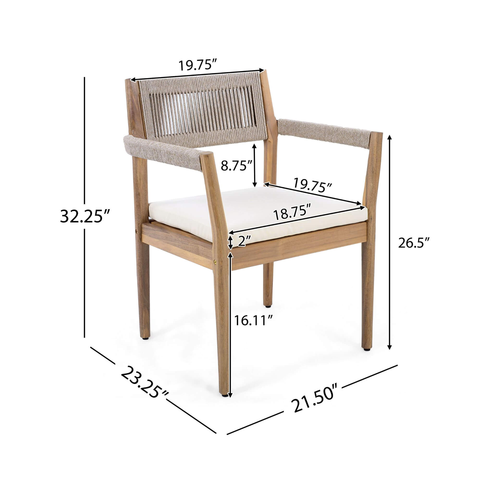 Alora Premium 5-Piece Outdoor Acacia Wood Patio Furniture Set With Braided Dining Chairs, Cushions, And Dining Table (SAK2675