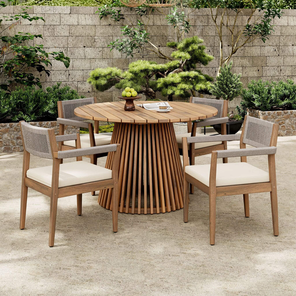Alora Premium 5-Piece Outdoor Acacia Wood Patio Furniture Set With Braided Dining Chairs, Cushions, And Dining Table (SAK2675