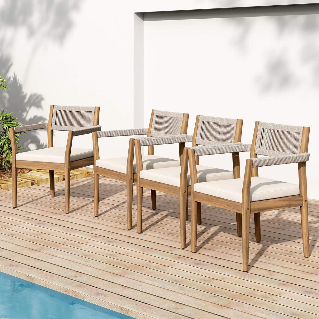 Alora Premium 5-Piece Outdoor Acacia Wood Patio Furniture Set With Braided Dining Chairs, Cushions, And Dining Table (SAK2675