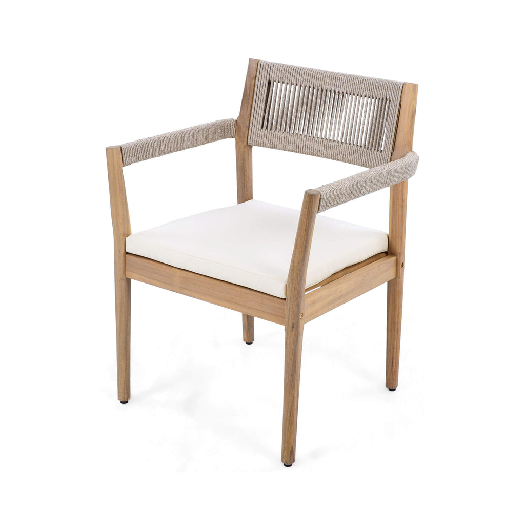 Alora Premium 5-Piece Outdoor Acacia Wood Patio Furniture Set With Braided Dining Chairs, Cushions, And Dining Table (SAK2675