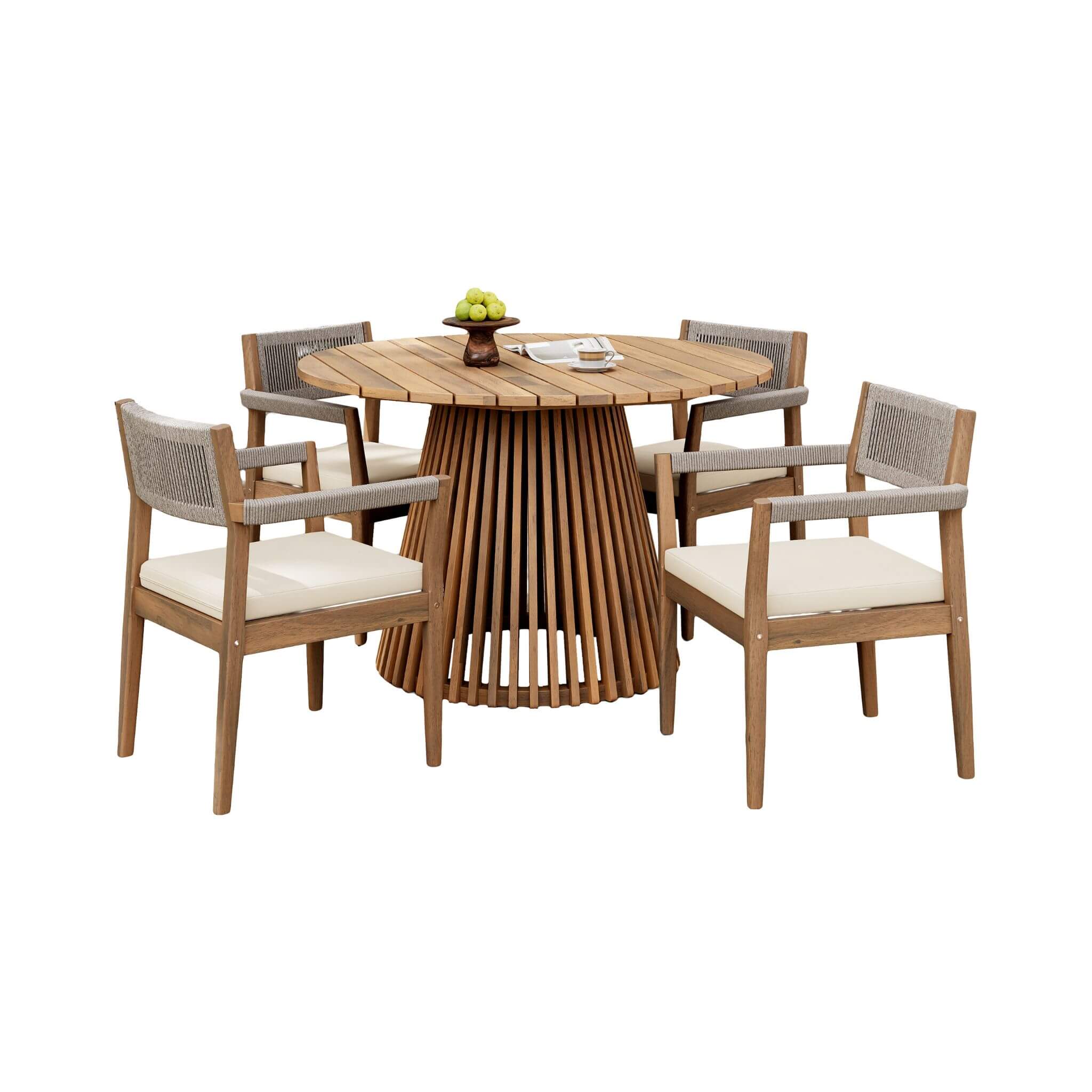 Alora Premium 5-Piece Outdoor Acacia Wood Patio Furniture Set With Braided Dining Chairs, Cushions, And Dining Table (SAK2675