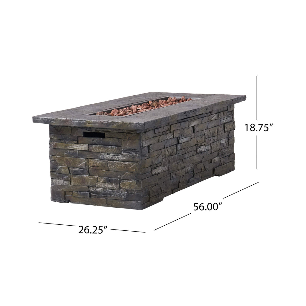 Alora Premium 56" Outdoor Rectangular Concrete Propane Fire Pit W/ Faux Stone Pattern, 50K BTU (SAK31845) – SAKSBY WHOLESALE,
