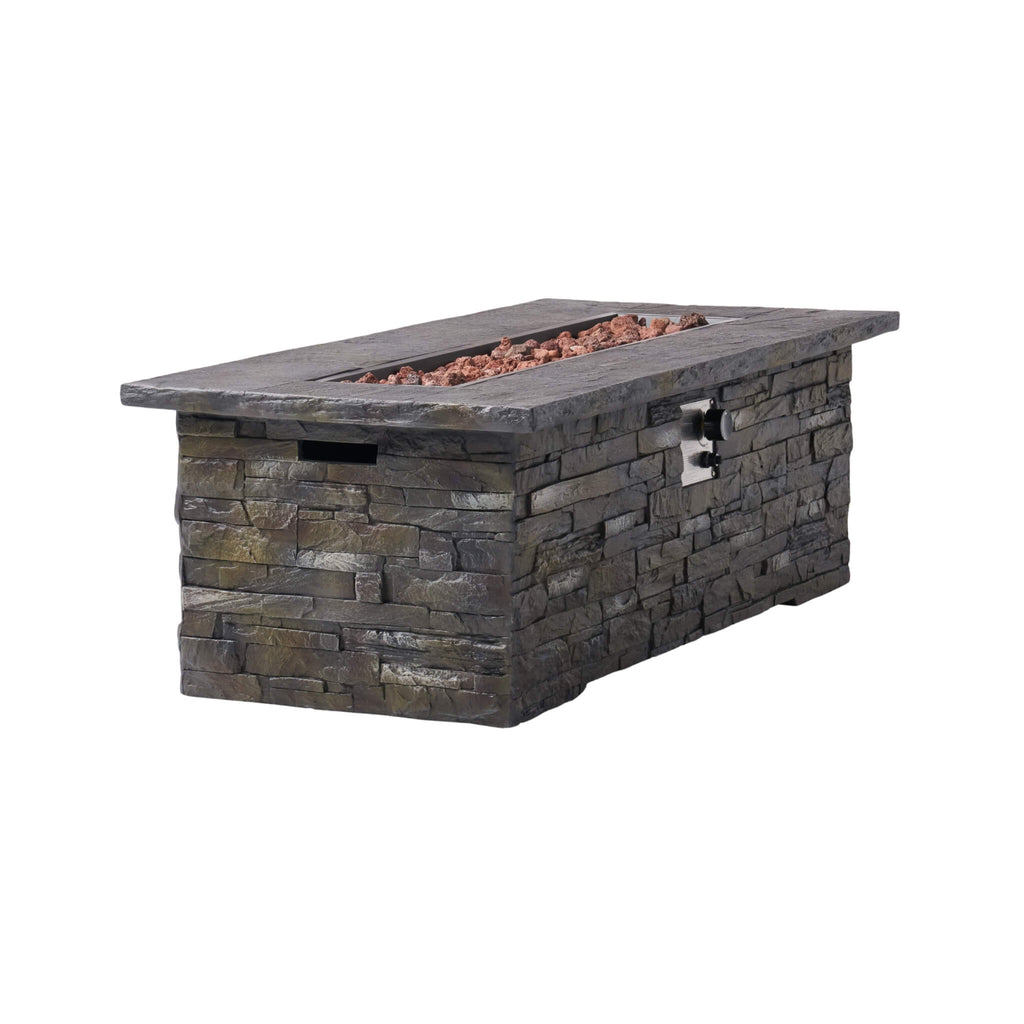 Alora Premium 56" Outdoor Rectangular Concrete Propane Fire Pit W/ Faux Stone Pattern, 50K BTU (SAK31845) – SAKSBY WHOLESALE,