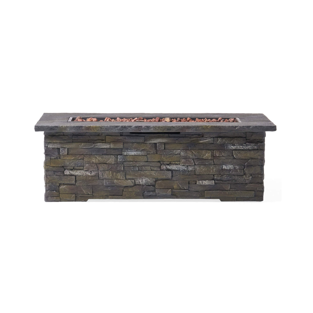 Alora Premium 56" Outdoor Rectangular Concrete Propane Fire Pit W/ Faux Stone Pattern, 50K BTU (SAK31845) – SAKSBY WHOLESALE