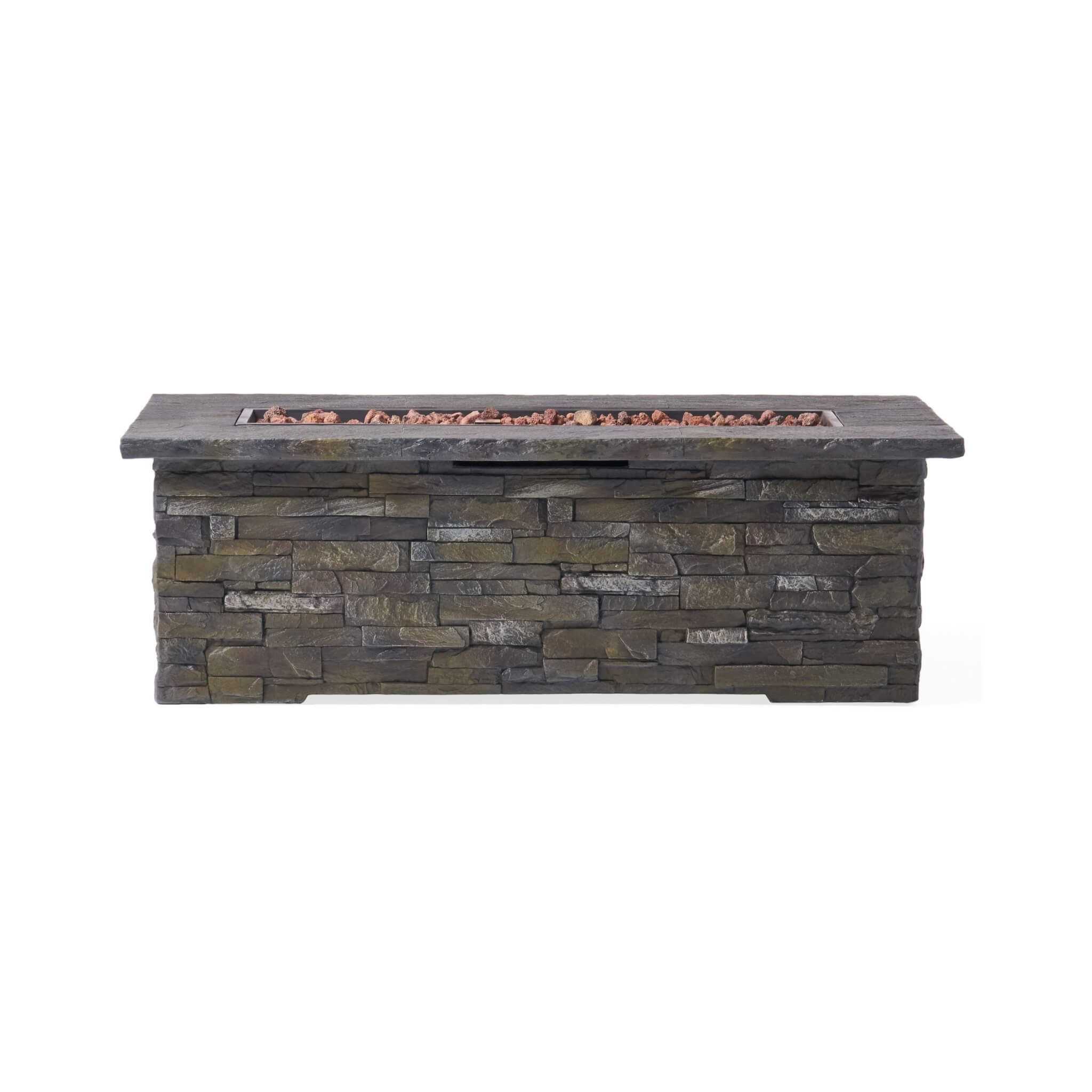 Alora Premium 56" Outdoor Rectangular Concrete Propane Fire Pit W/ Faux Stone Pattern, 50K BTU (SAK31845) – SAKSBY WHOLESALE