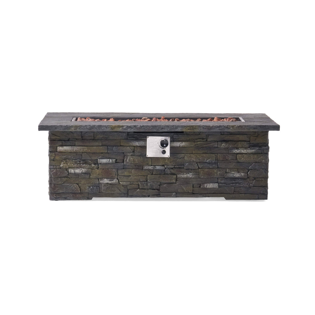 Alora Premium 56" Outdoor Rectangular Concrete Propane Fire Pit W/ Faux Stone Pattern, 50K BTU (SAK31845) – SAKSBY WHOLESALE,