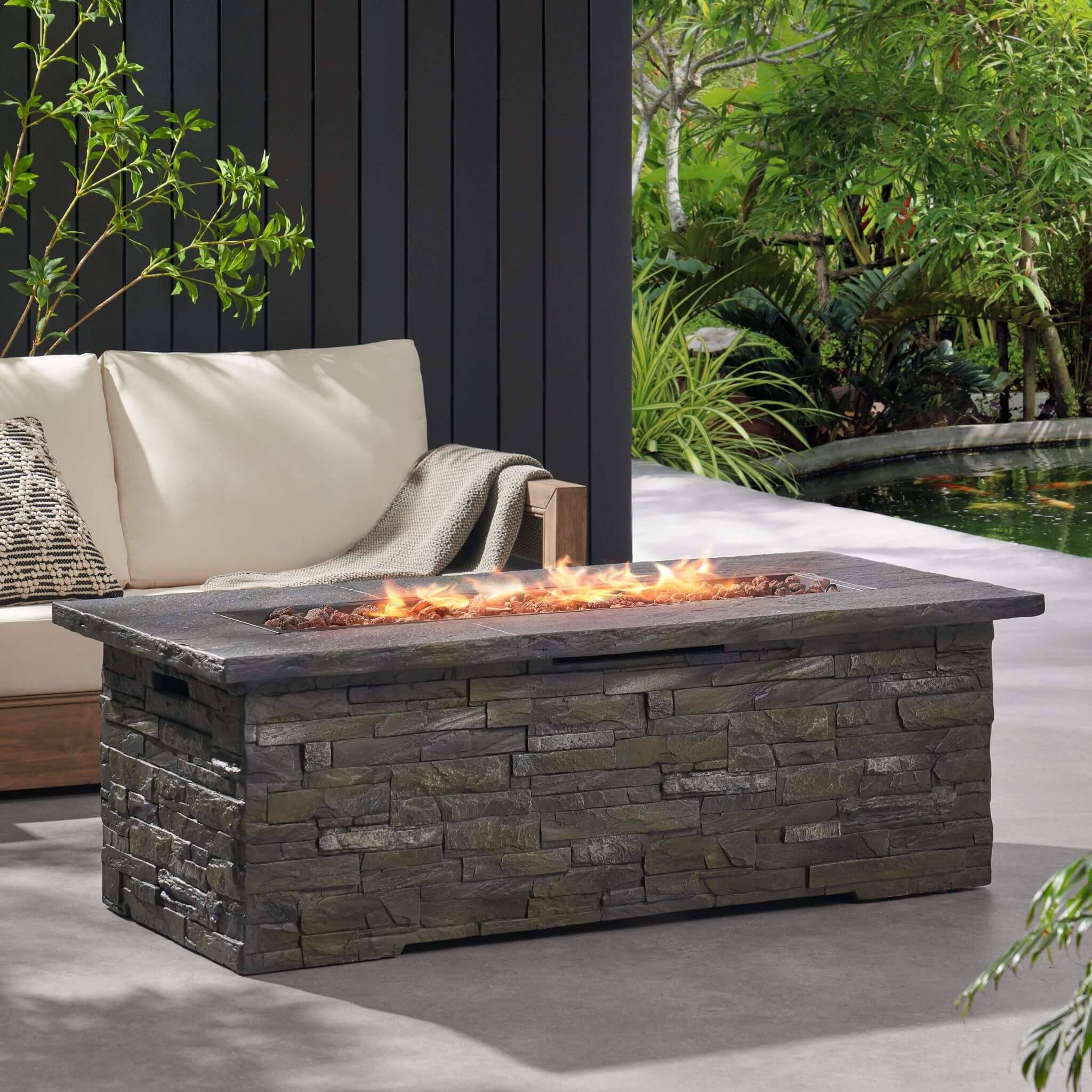 Alora Premium 56" Outdoor Rectangular Concrete Propane Fire Pit W/ Faux Stone Pattern, 50K BTU (SAK31845) – SAKSBY WHOLESALE,