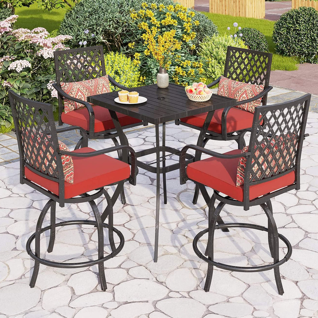Alora Premium 6-Piece Bar Patio Furniture Set With Umbrella, Swivel Chairs, And Cushions (SAK90375) – SAKSBY WHOLESALE