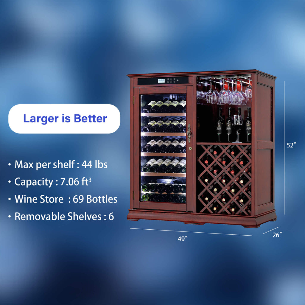 Nuvia 69-Bottle Wooden Wine Cooler Cabinet With Built-In Storage (SAK17539) – SAKSBY WHOLESALE, view 8