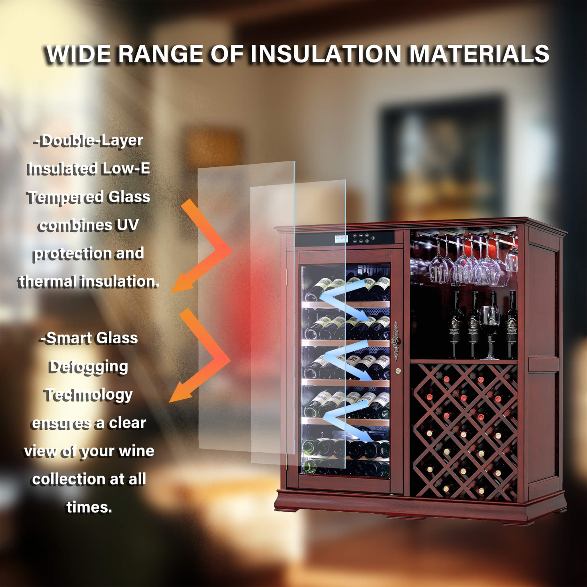 Nuvia 69-Bottle Wooden Wine Cooler Cabinet With Built-In Storage (SAK17539) – SAKSBY WHOLESALE, view 6