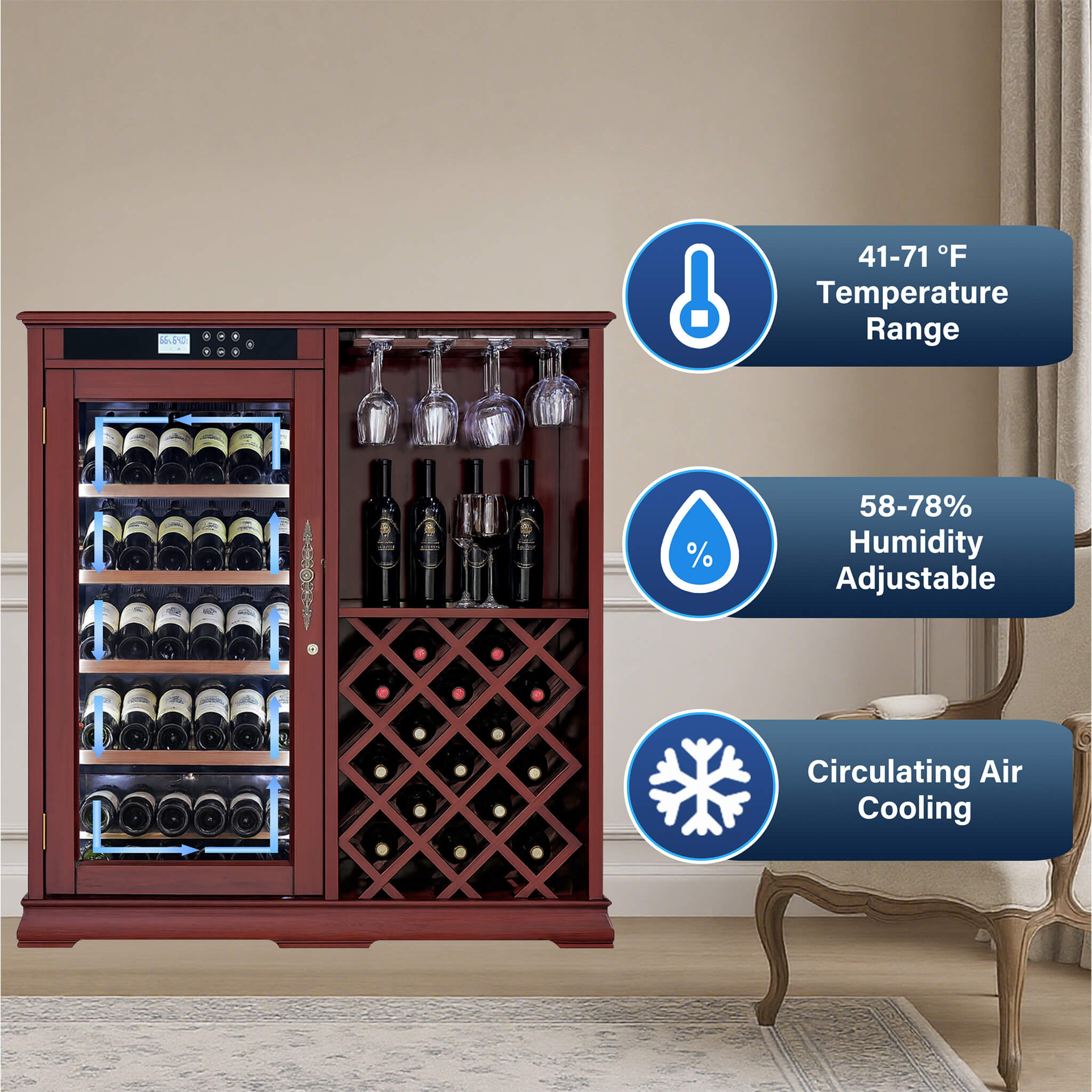 Nuvia 69-Bottle Wooden Wine Cooler Cabinet With Built-In Storage (SAK17539) – SAKSBY WHOLESALE, view 4