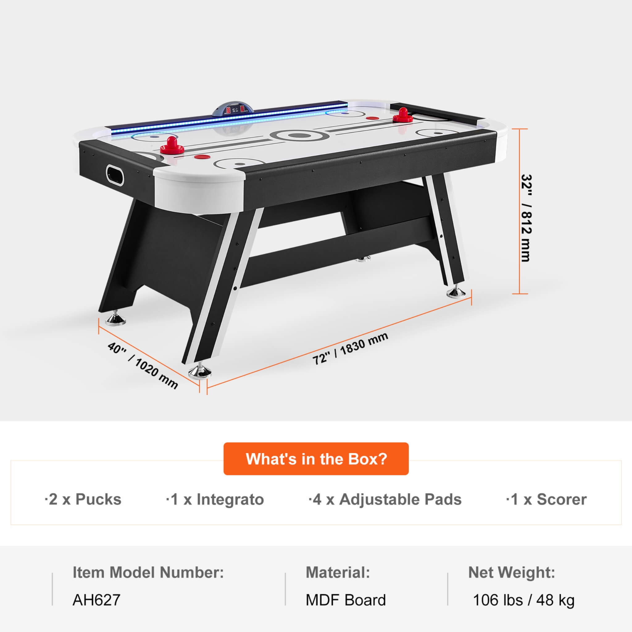 Premium 72-Inch Air Hockey Table With LED Electronic Scorer (SAK82049) – SAKSBY WHOLESALE, view 9