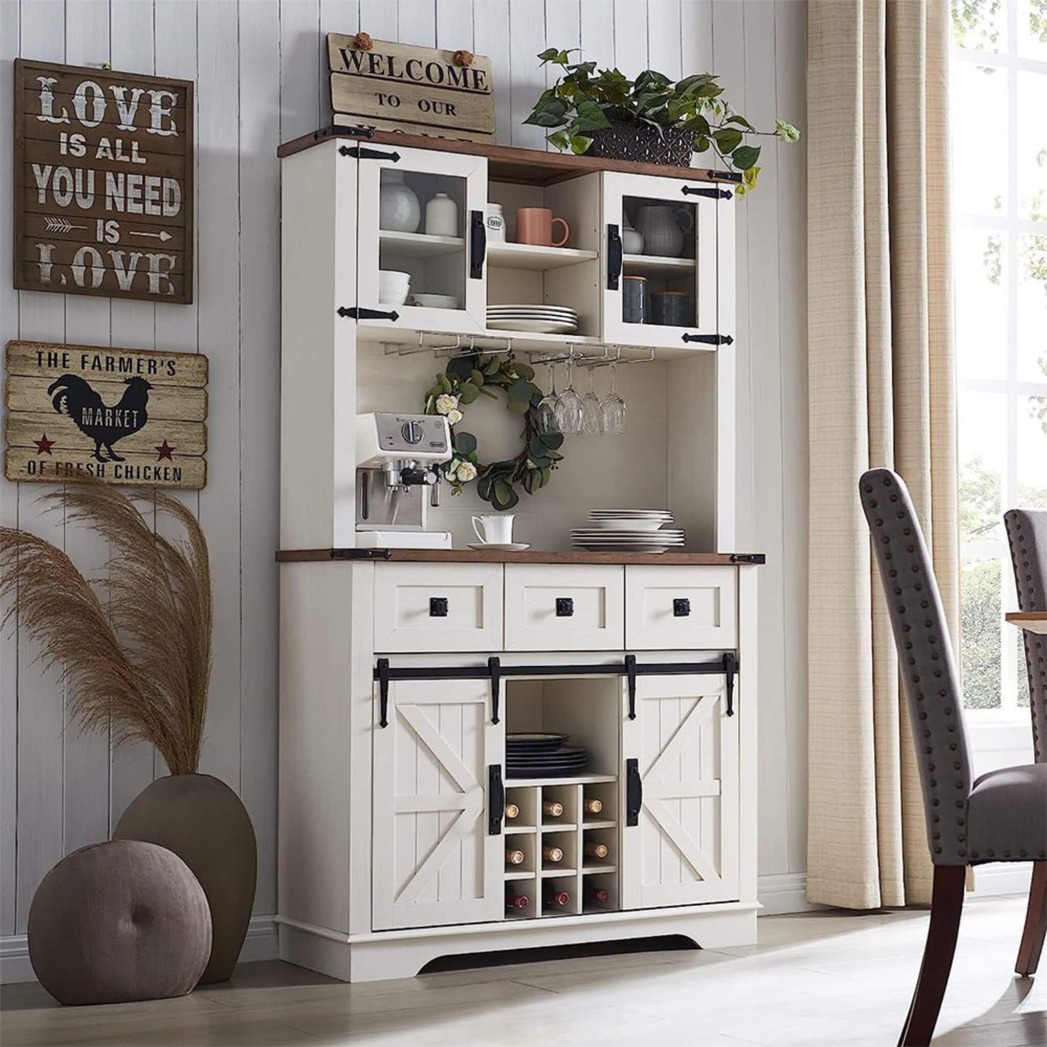 Nuvia Premium 72-Inch Home Bar Wine Cabinet W/ Sliding Barn Door (SAK12947) – SAKSBY WHOLESALE, view 3