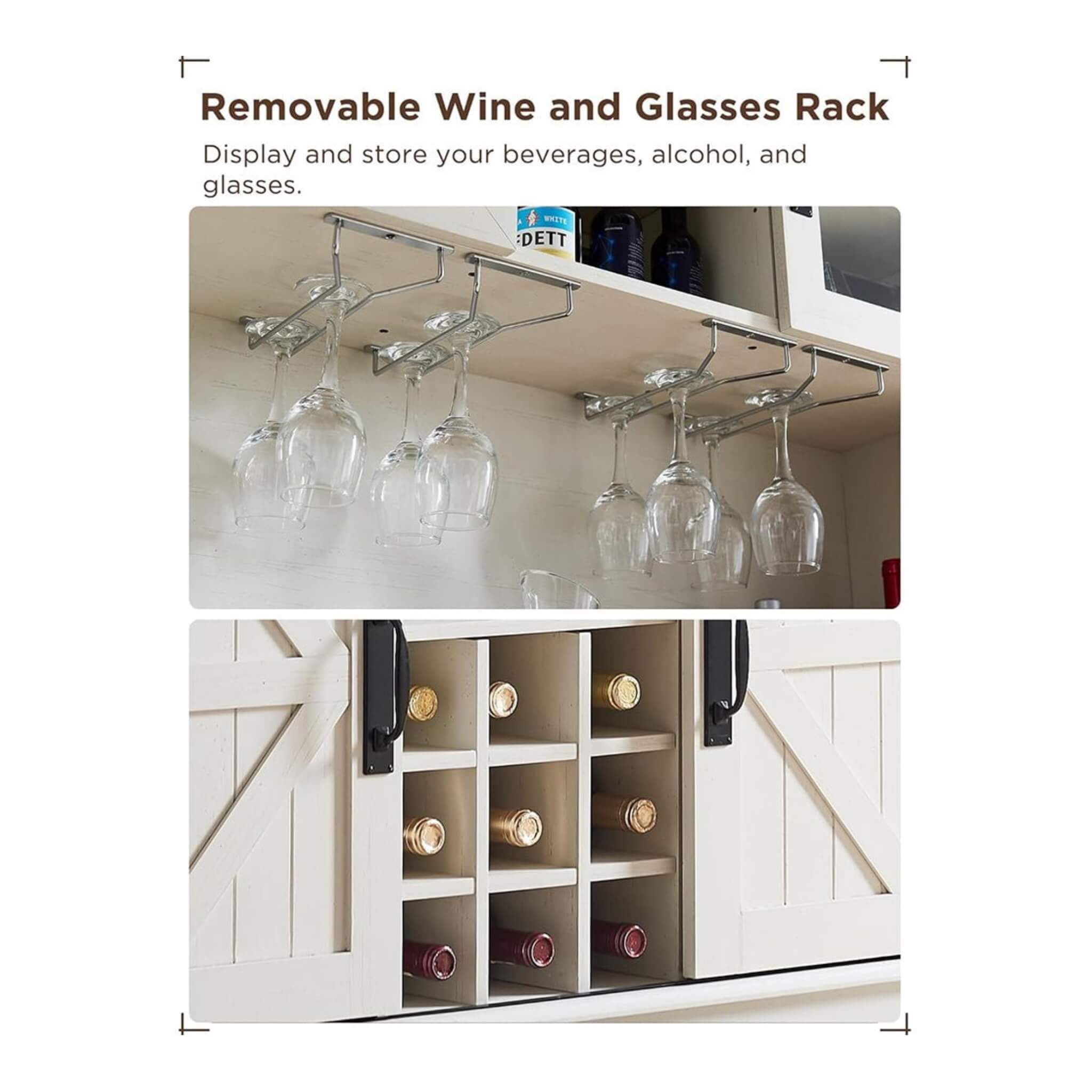 Nuvia Premium 72-Inch Home Bar Wine Cabinet W/ Sliding Barn Door (SAK12947) – SAKSBY WHOLESALE, view 9