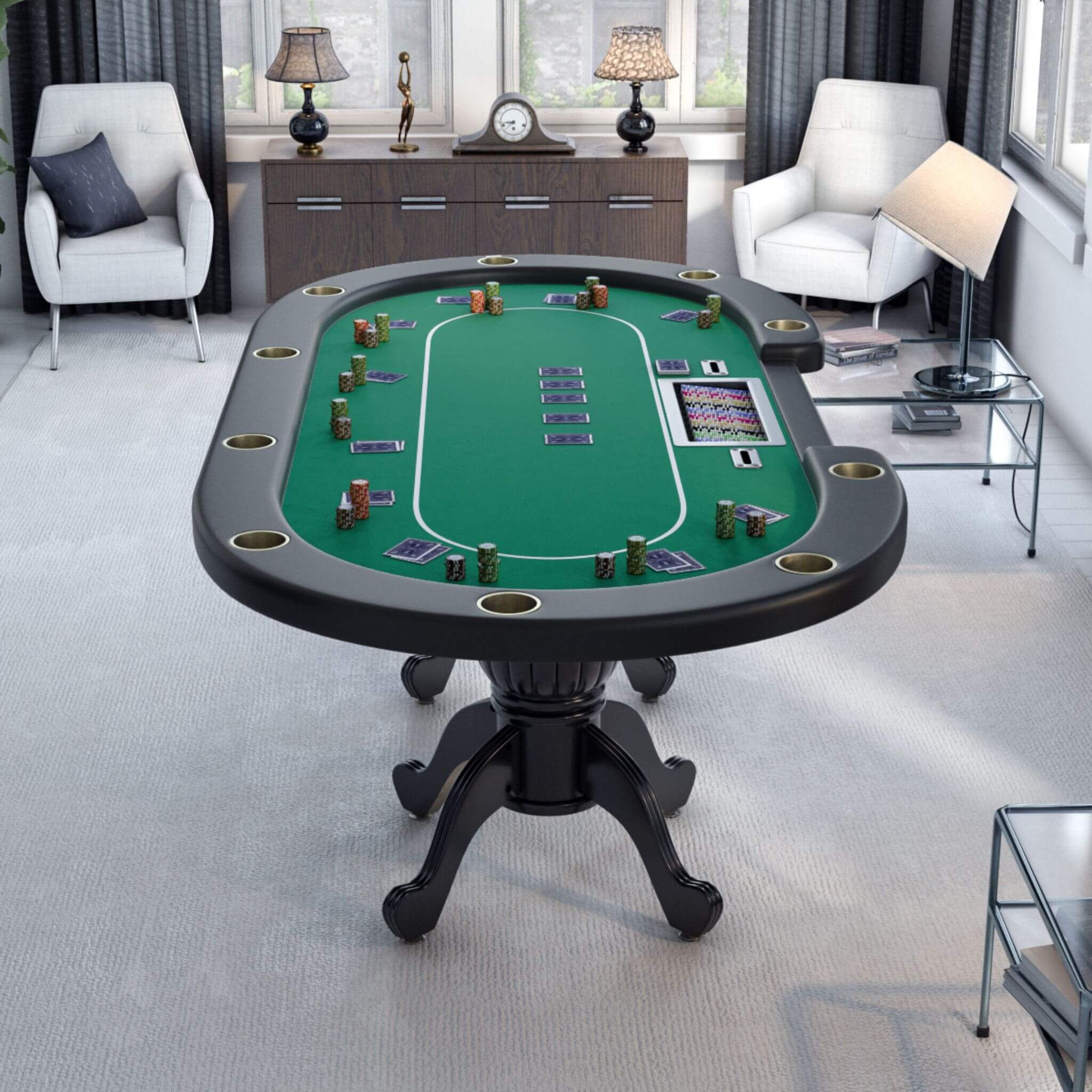 Premium 96-Inch Aura Oval Poker Table With Cup Holders, Chips Tray And Drop Box (SAK31045) – SAKSBY WHOLESALE, view 4