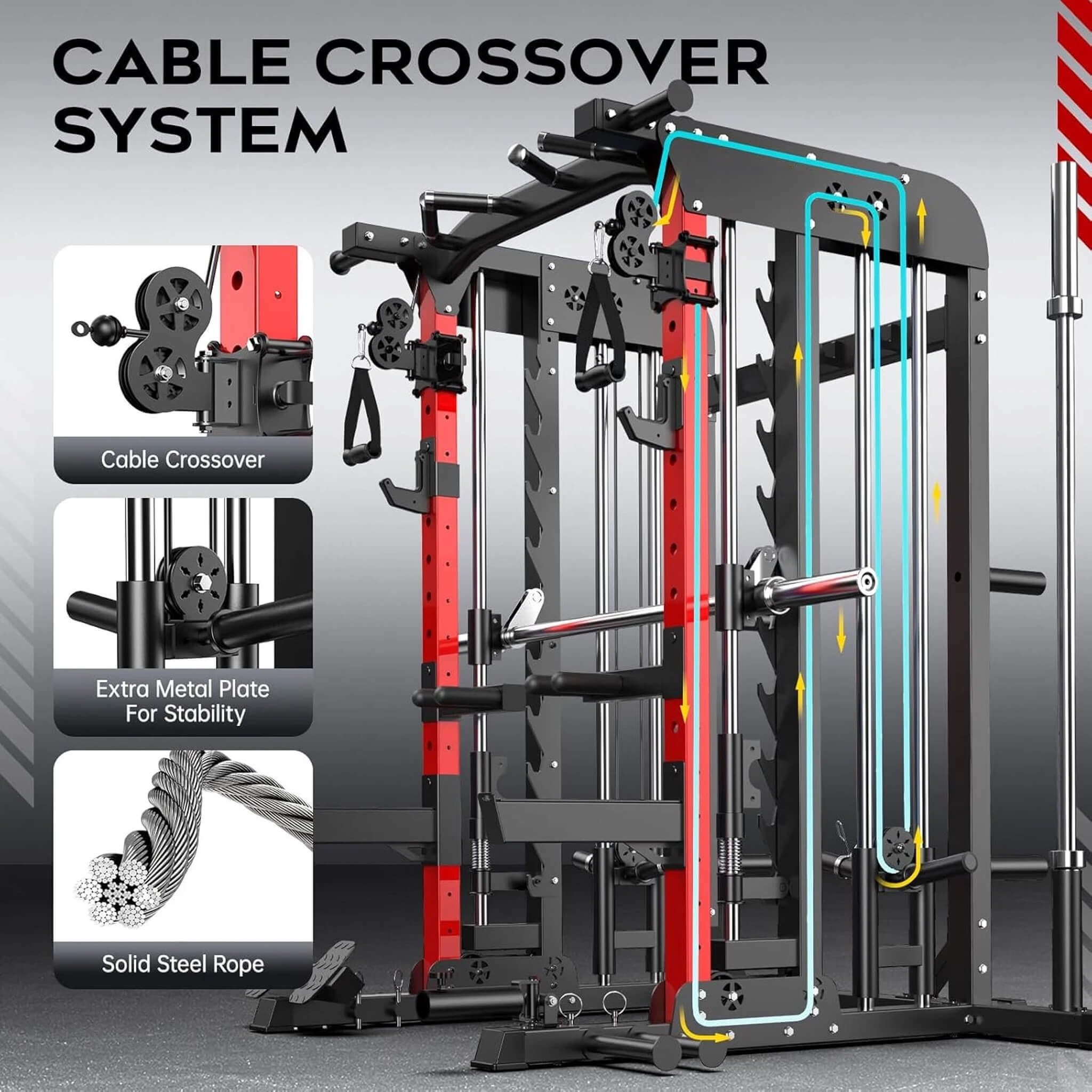 Rovix Premium 2000LBS All-In-One Squat Rack Power Cage With Smith Machine (SAK59213) – SAKSBY WHOLESALE, view 9