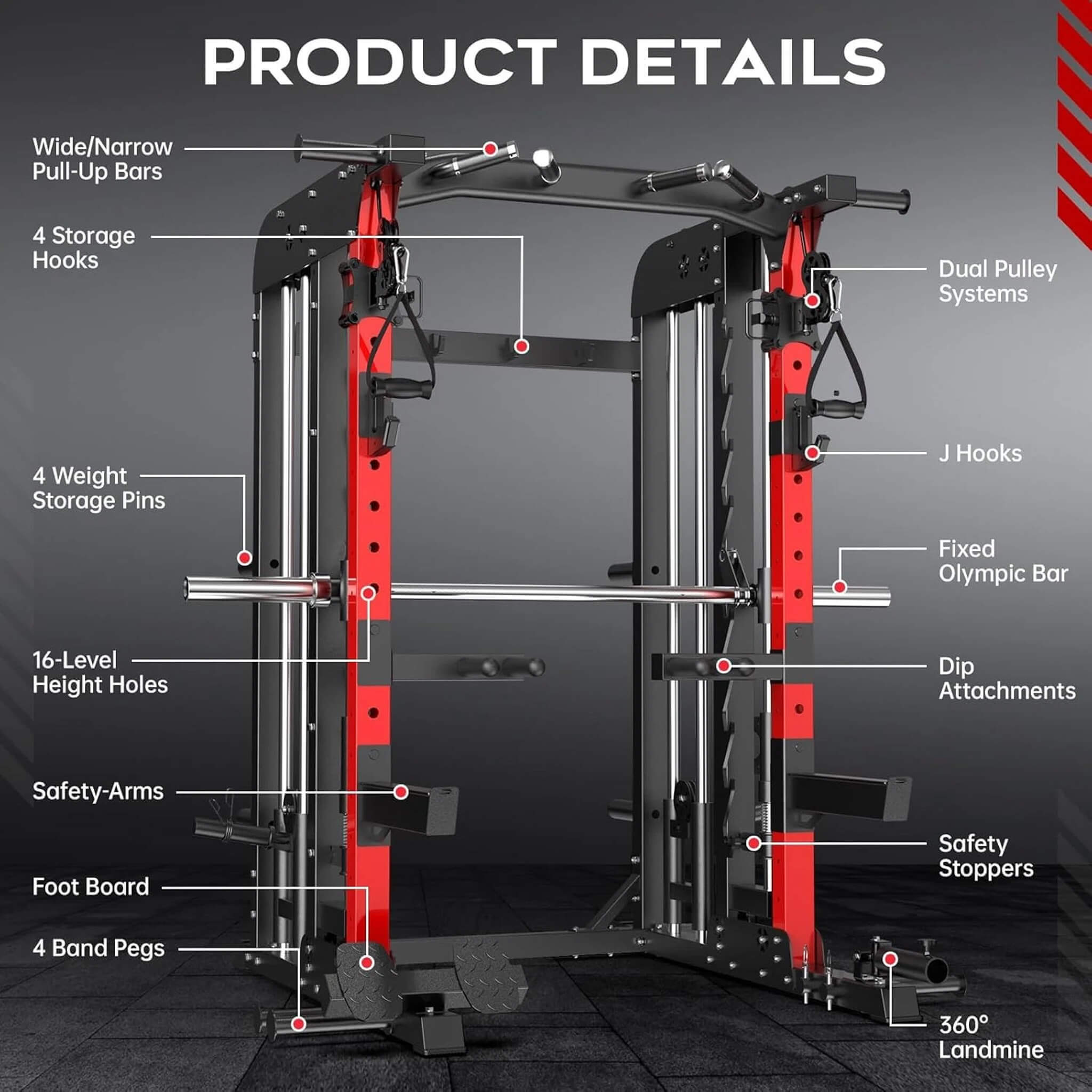Rovix Premium 2000LBS All-In-One Squat Rack Power Cage With Smith Machine (SAK59213) – SAKSBY WHOLESALE, view 5