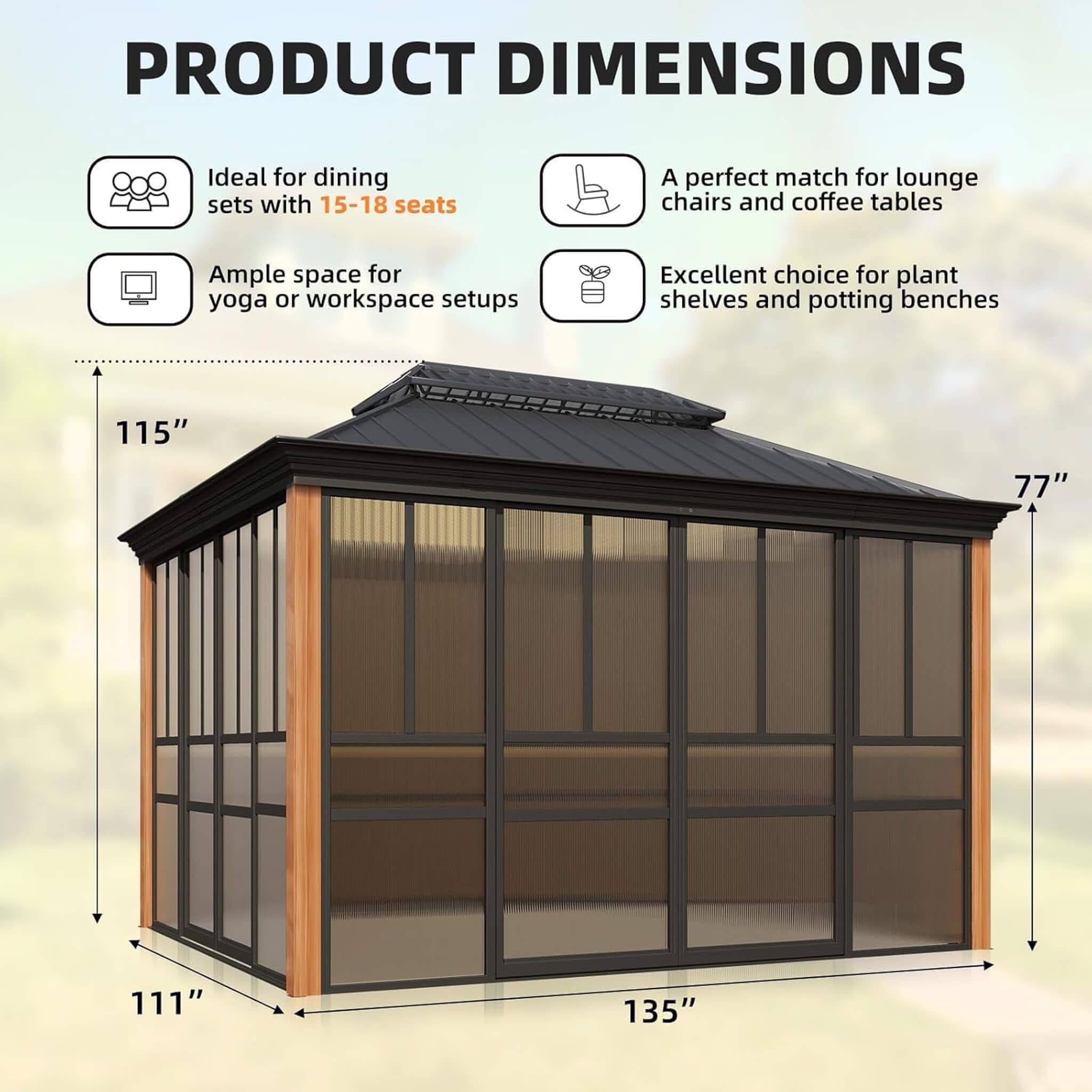 Alora Solstice Premium All-Season Outdoor Wood Grain Sunroom With Sliding Doors And Double Top Roof (SAK58317) – SAKSBY WHOLE