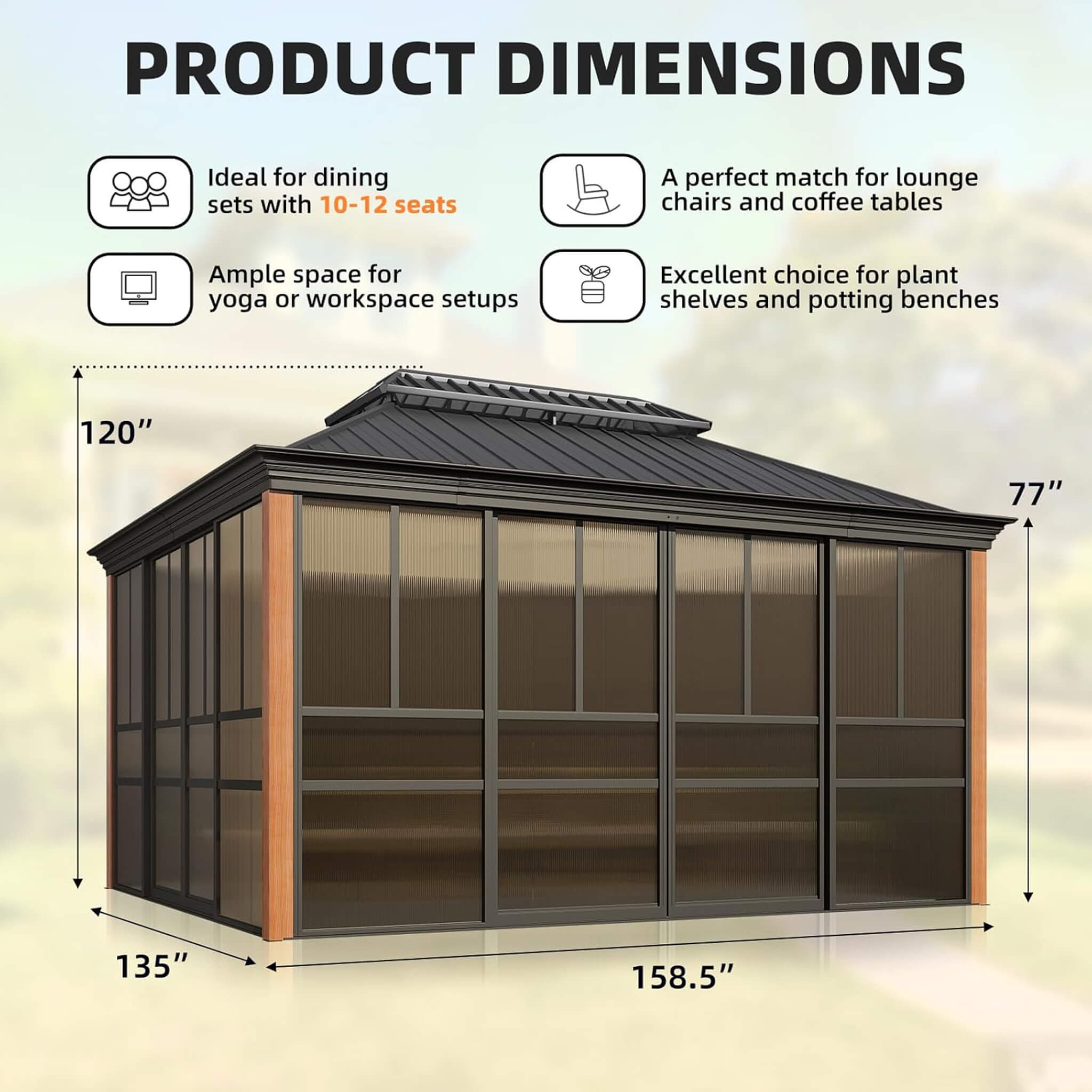 Alora Solstice Premium All-Season Outdoor Wood Grain Sunroom With Sliding Doors And Double Top Roof (SAK58317) – SAKSBY WHOLE
