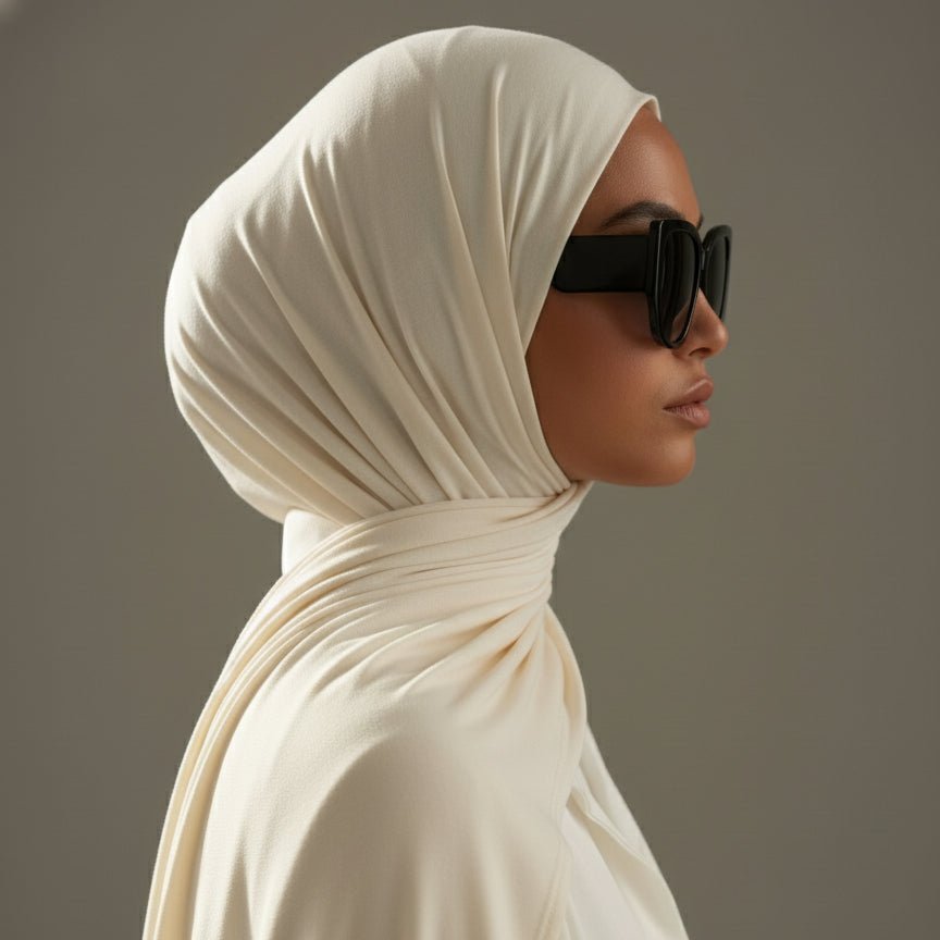 Mariam's Collection Premium Bamboo Jersey Hijab |  Natural Bamboo Hijab (MH195) — Mariam's Collection branding close-up