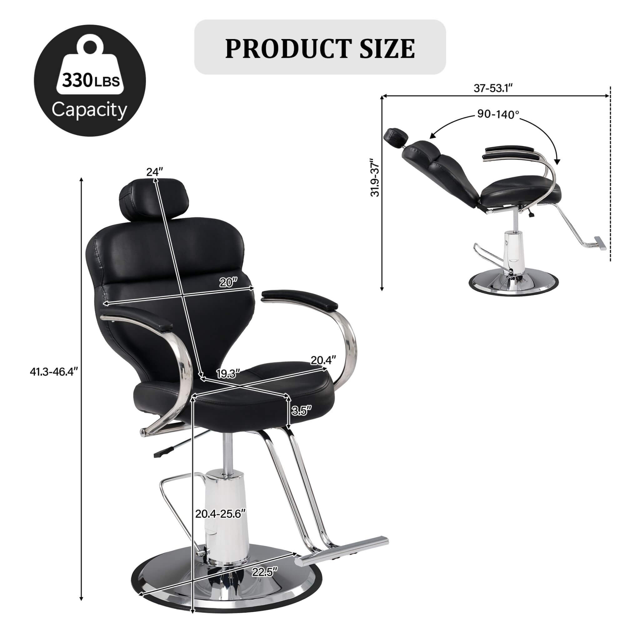 Premium Black PU Leather Reclining Barber Chair With Hydraulic Pump (SAK53892) – SAKSBY WHOLESALE, view 10