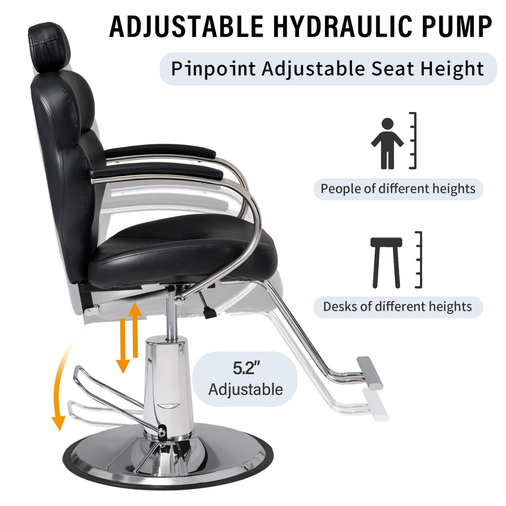 Premium Black PU Leather Reclining Barber Chair With Hydraulic Pump (SAK53892) – SAKSBY WHOLESALE, view 6