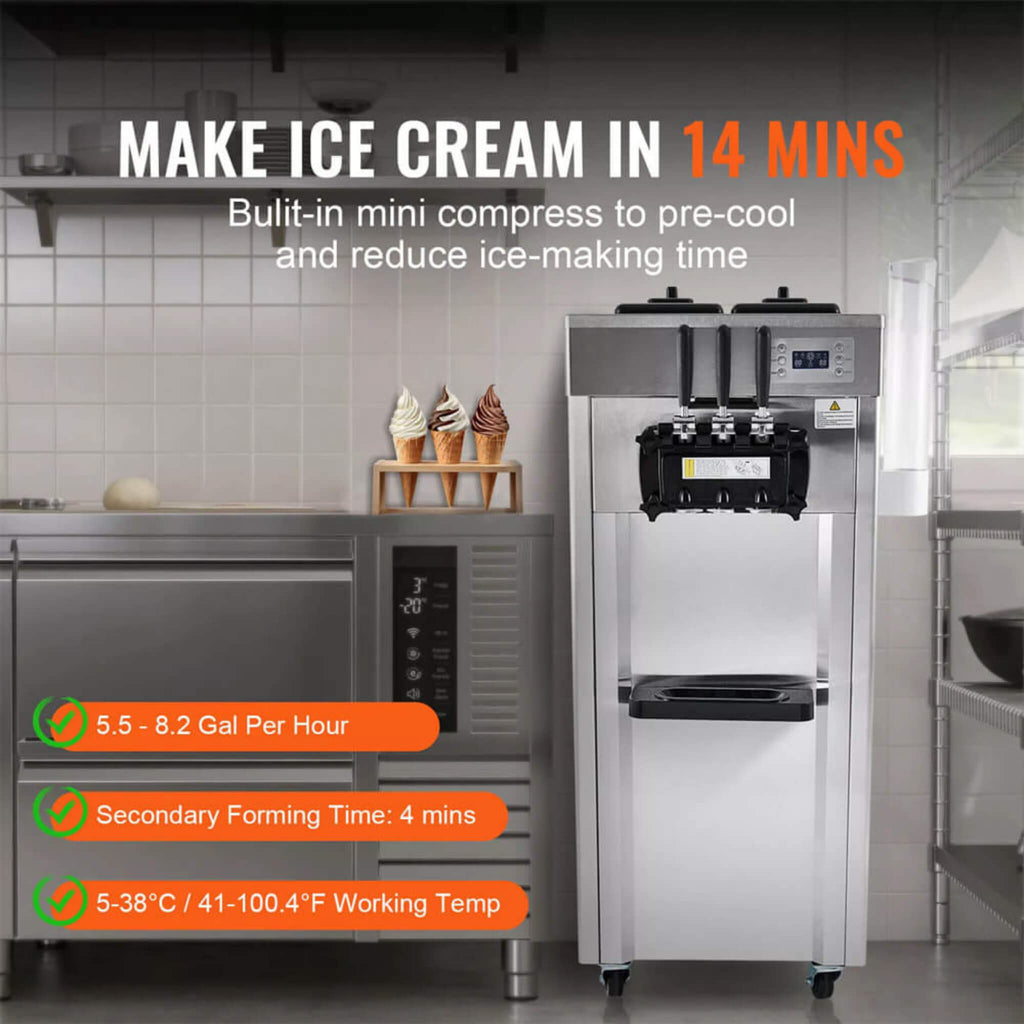 Commercial 21-31 L/H 3-Flavor Freestanding Soft Serve Ice Cream Machine Maker (SAK21874) – SAKSBY WHOLESALE, view 9
