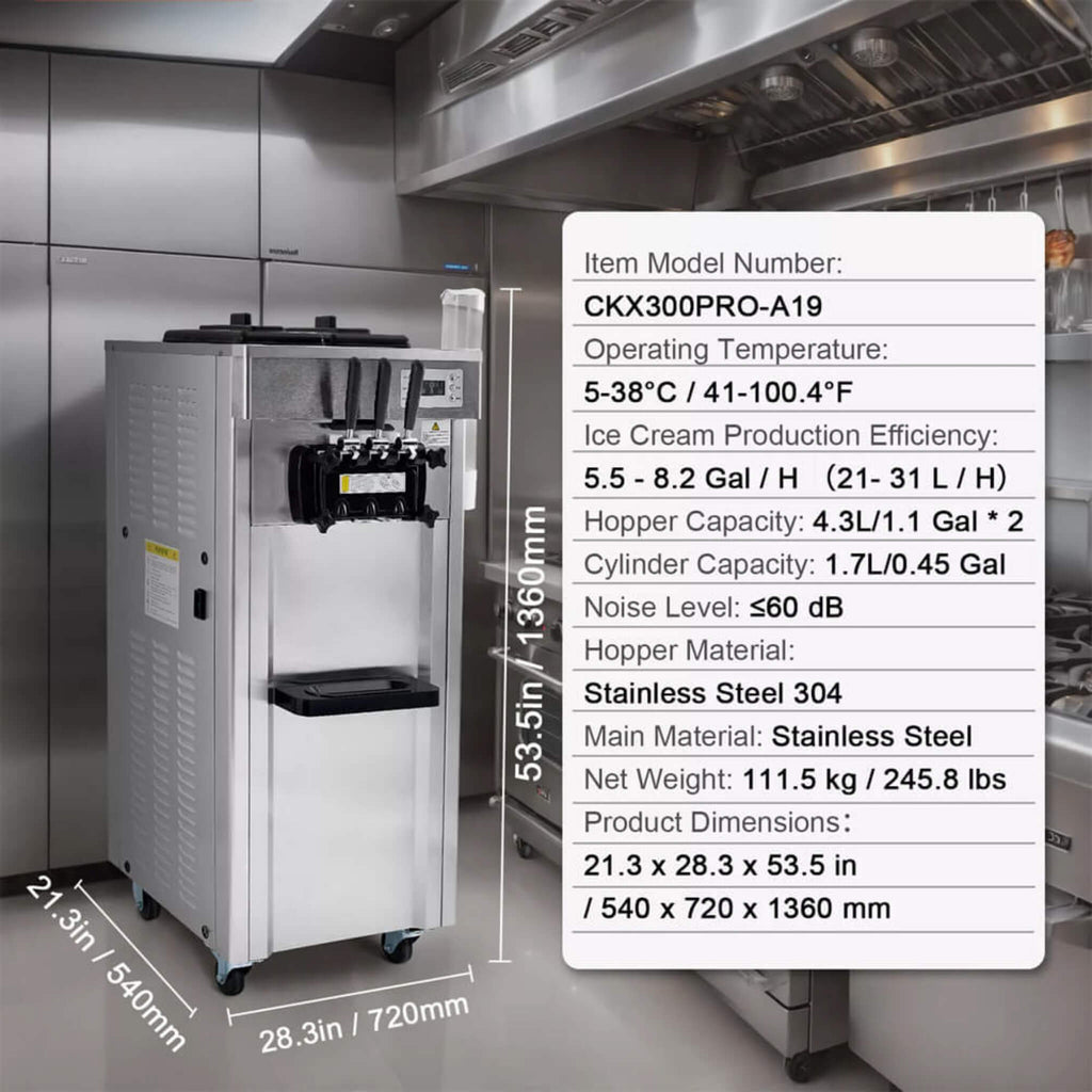 Commercial 21-31 L/H 3-Flavor Freestanding Soft Serve Ice Cream Machine Maker (SAK21874) – SAKSBY WHOLESALE, view 10