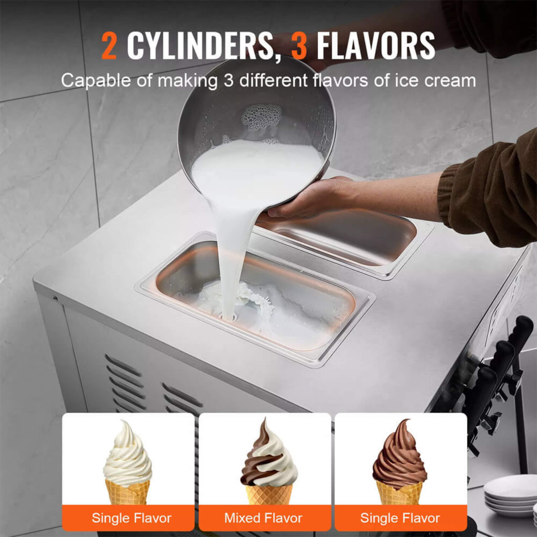 Commercial 21-31 L/H 3-Flavor Freestanding Soft Serve Ice Cream Machine Maker (SAK21874) – SAKSBY WHOLESALE, view 7