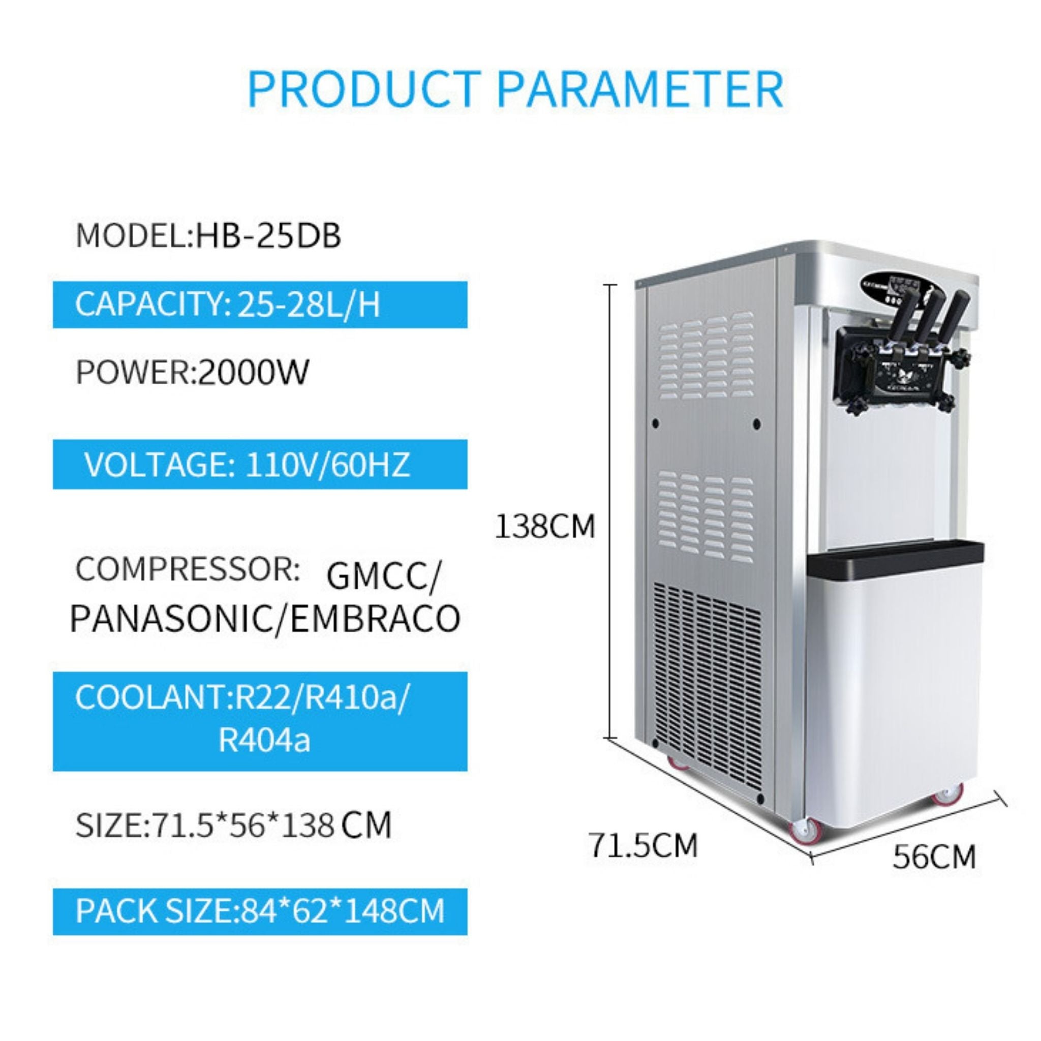 Commercial 25-30L/H Vertical 2000W 3-Flavor Soft Ice Cream Machine With Dual 6L Hoppers (SAK93406) – SAKSBY WHOLESALE, view 9