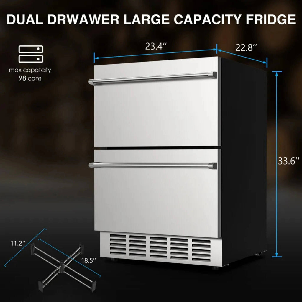 Premium 5.3 Cu.Ft Double Drawer Stainless Steel Built-In Wine Beverage Undercounter Refrigerator (SAK92576) – SAKSBY WHOLESAL