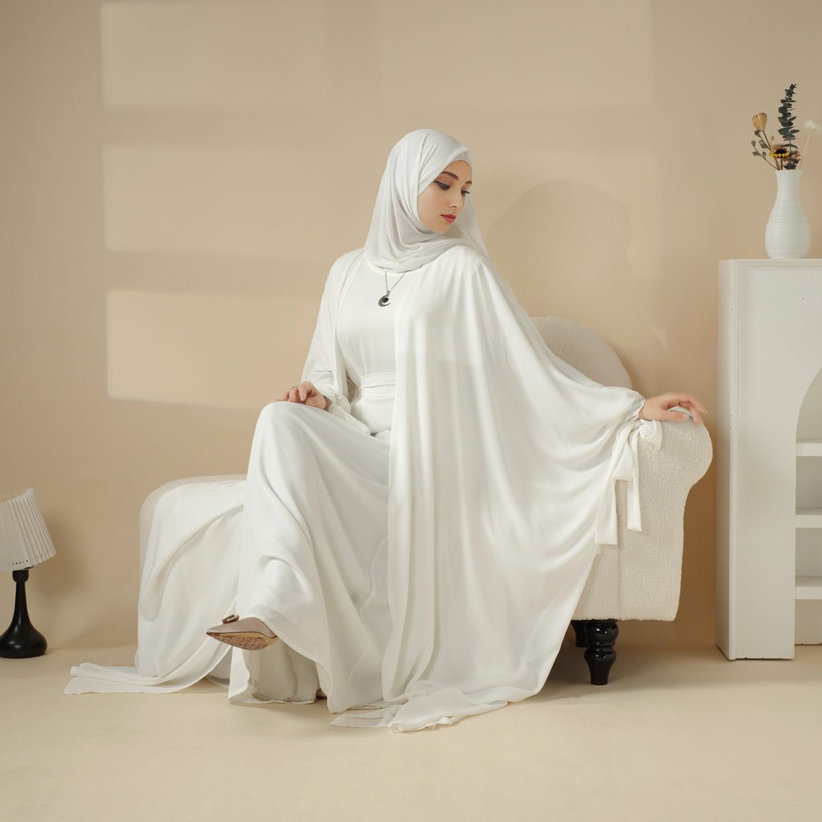 Mariam's Collection 5-Piece Set Farasha Abaya, Premium Farasha Textured Open Abaya (MOA095) — lifestyle worn / used context