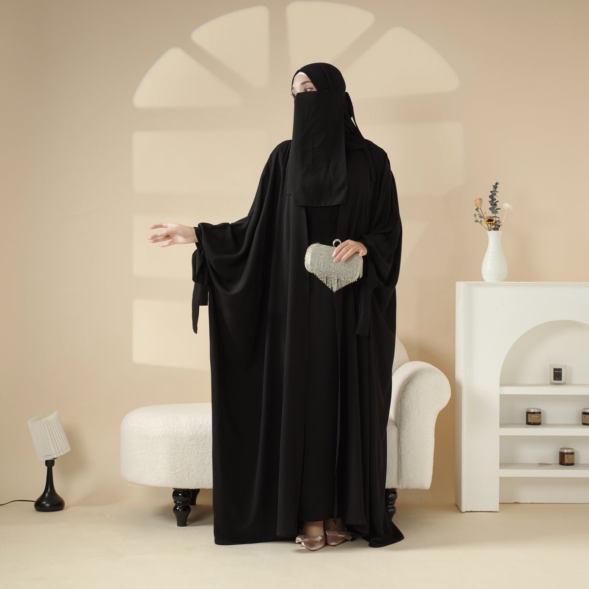 Mariam's Collection 5-Piece Set Farasha Abaya, Premium Farasha Textured Open Abaya (MOA095) — detail shot 6