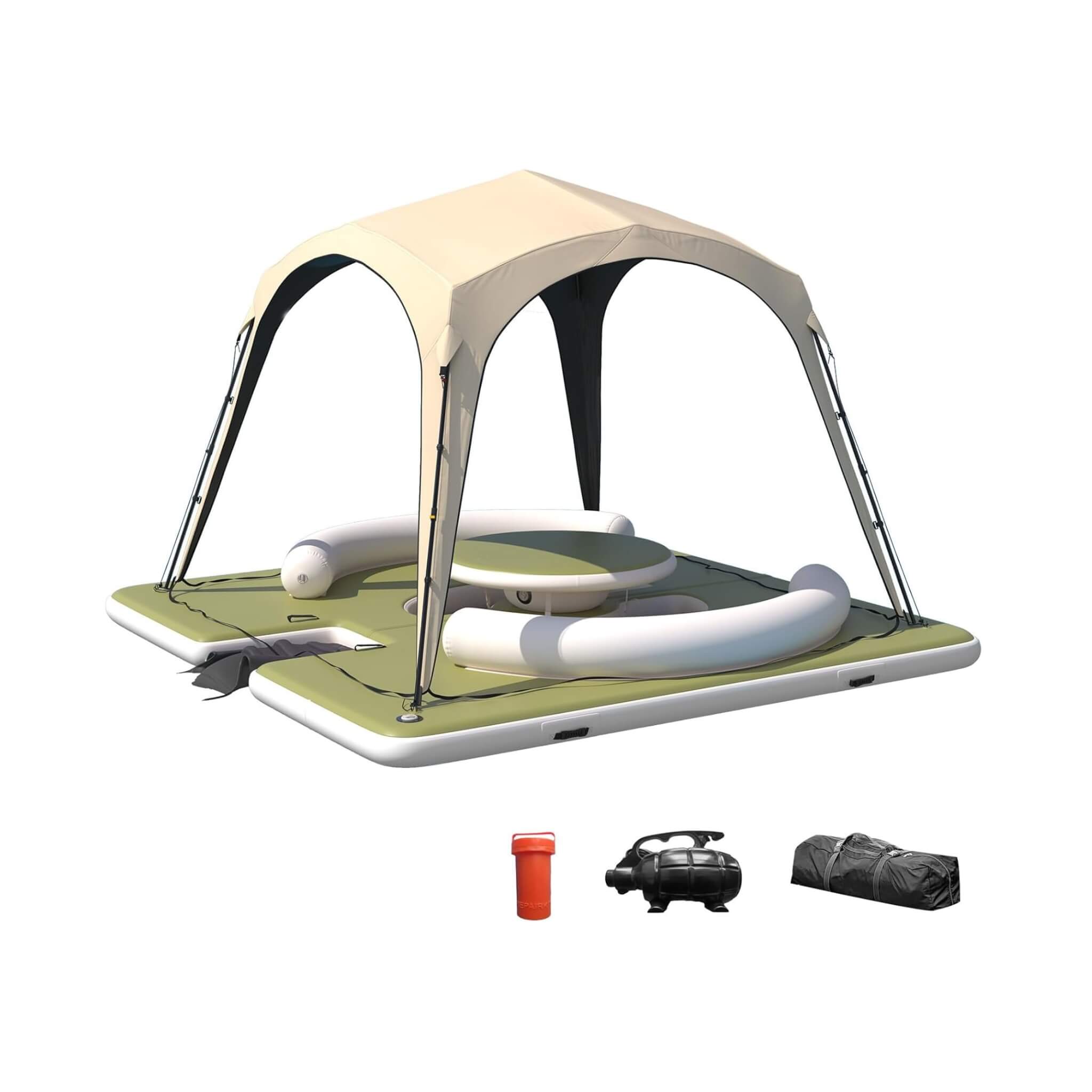[11X11FT] Premium Floating Dock Lounge With With Ladder, Double Seats, Table, And Canopy (SAK49273) – SAKSBY WHOLESALE, view 