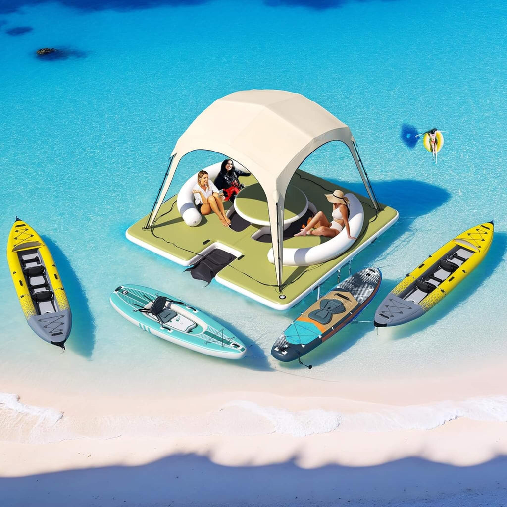 [11X11FT] Premium Floating Dock Lounge With With Ladder, Double Seats, Table, And Canopy (SAK49273) – SAKSBY WHOLESALE, view 