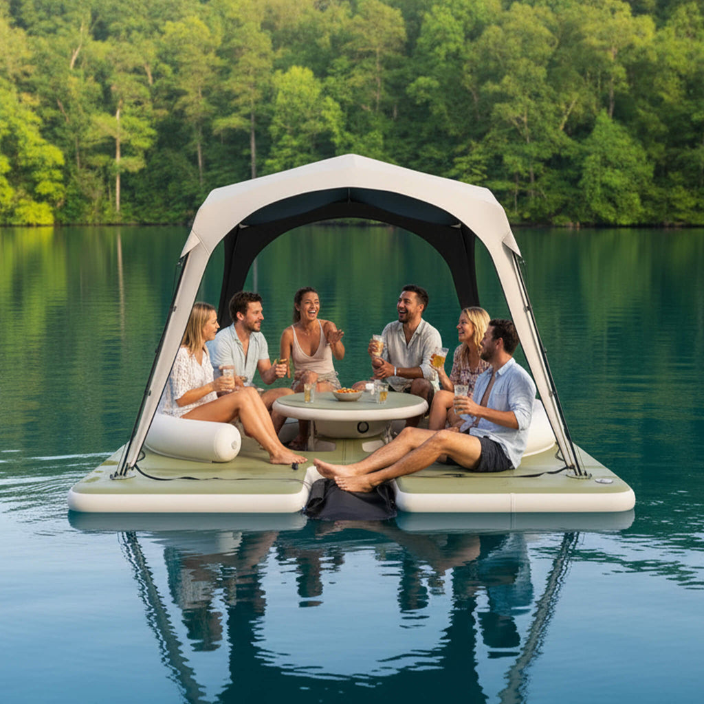 [11X11FT] Premium Floating Dock Lounge With With Ladder, Double Seats, Table, And Canopy (SAK49273) – SAKSBY WHOLESALE